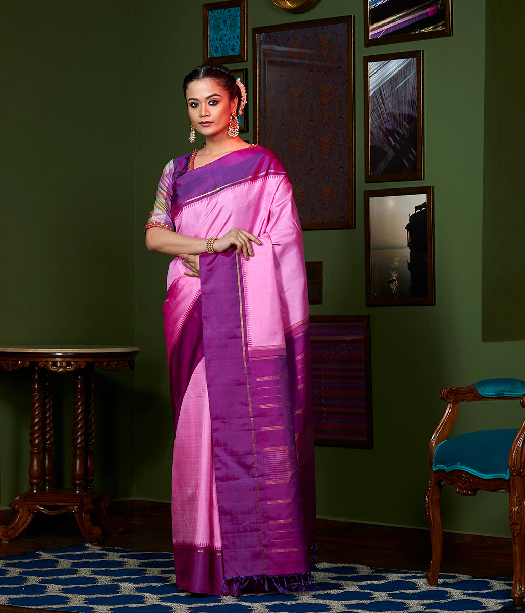 Handloom_Pink_Kanjivaram_Silk_Saree_with_Purple_Border_WeaverStory_02