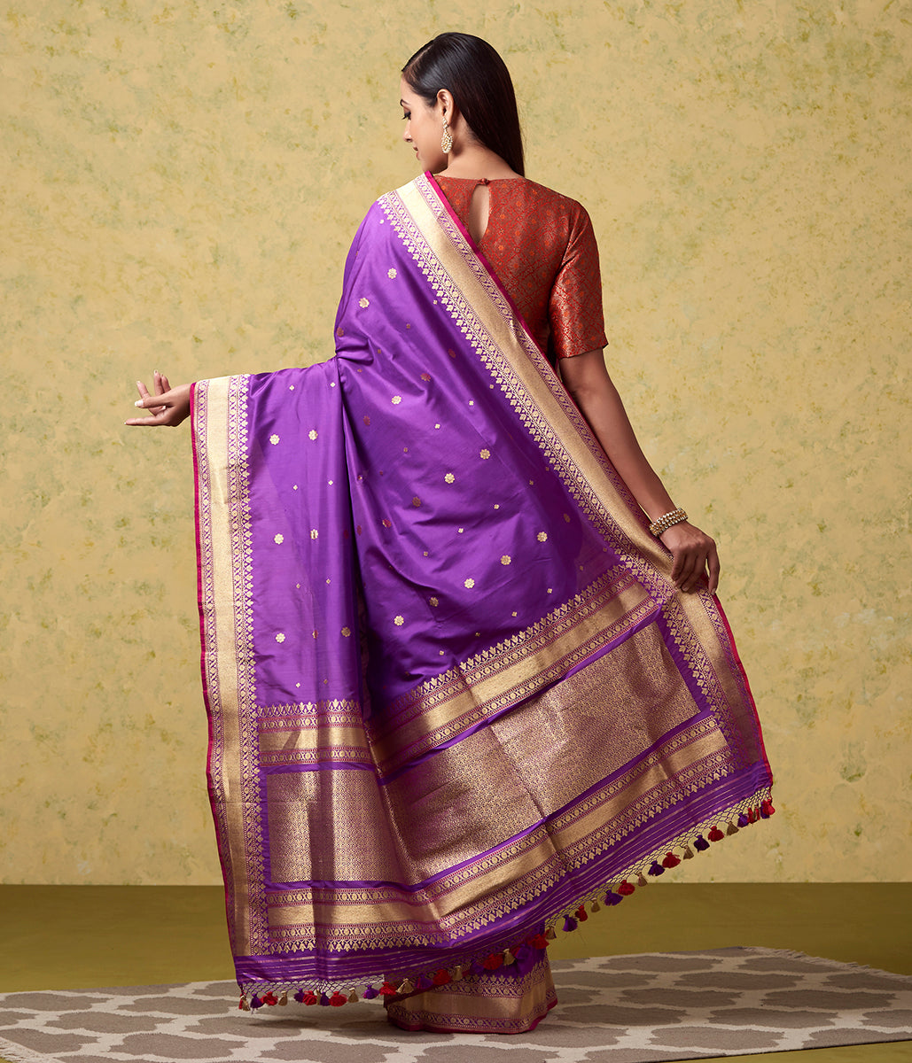 Handloom_Purple_Katan_Silk_Banarasi_with_Kadhwa_Booti_and_Contrast_Blouse_WeaverStory_03