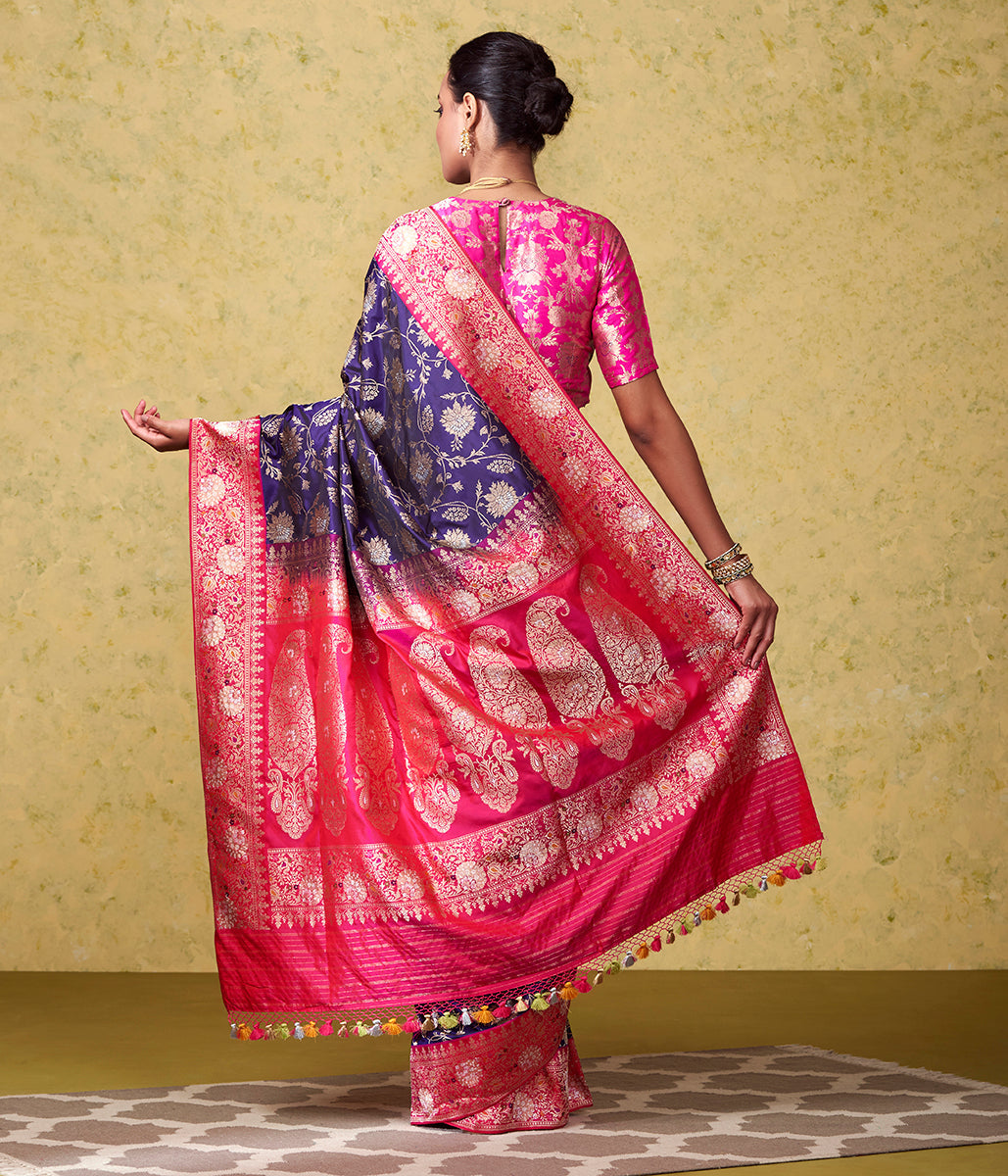 Handwoven_Royal_Blue_Banarasi_Jangla_with_Bright_Pink_Border_and_Pallu_WeaverStory_03