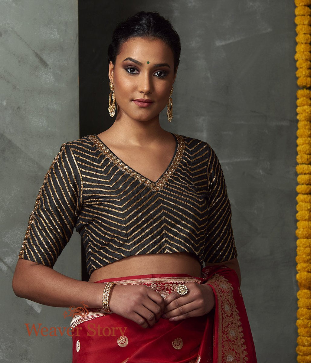 Black_Matka_Silk_Blouse_with_Hand_Embroidered_Gota_and_Aari_Work_WeaverStory_02