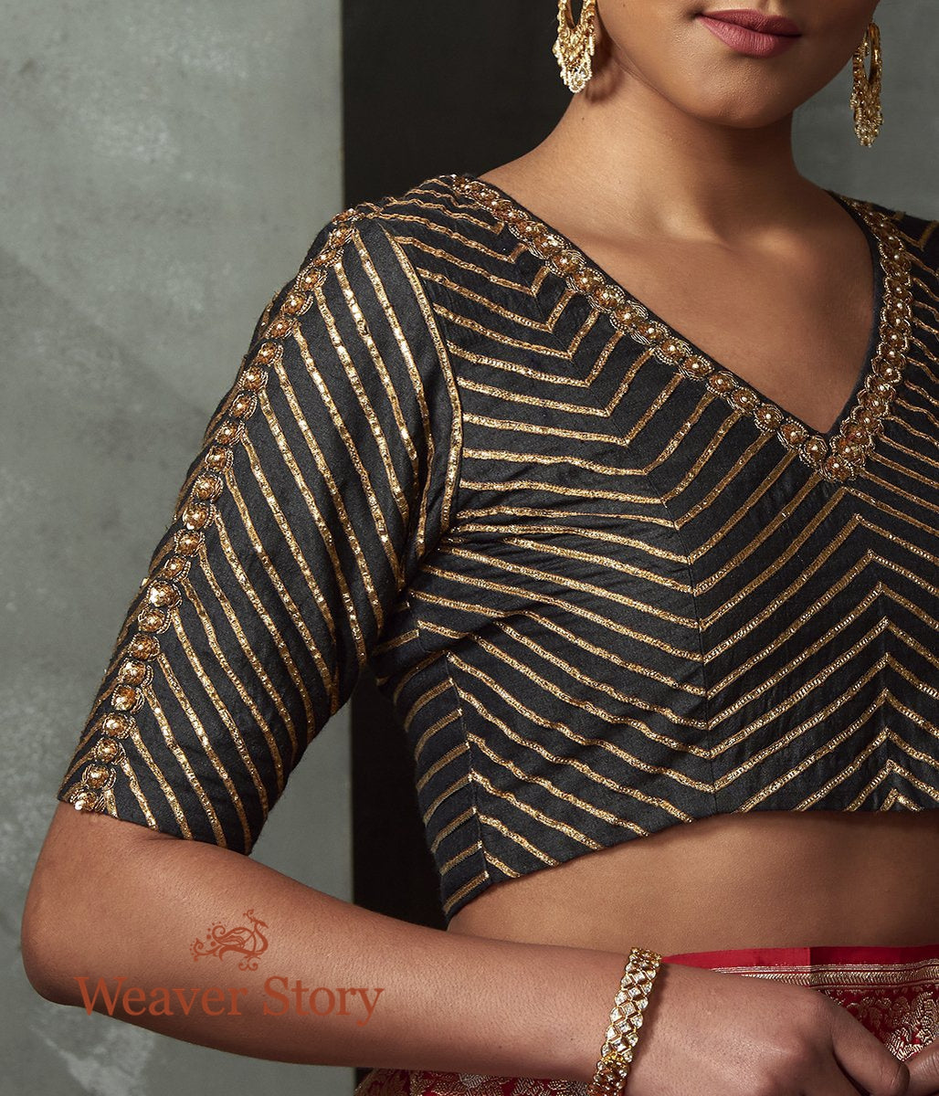 Black_Matka_Silk_Blouse_with_Hand_Embroidered_Gota_and_Aari_Work_WeaverStory_03