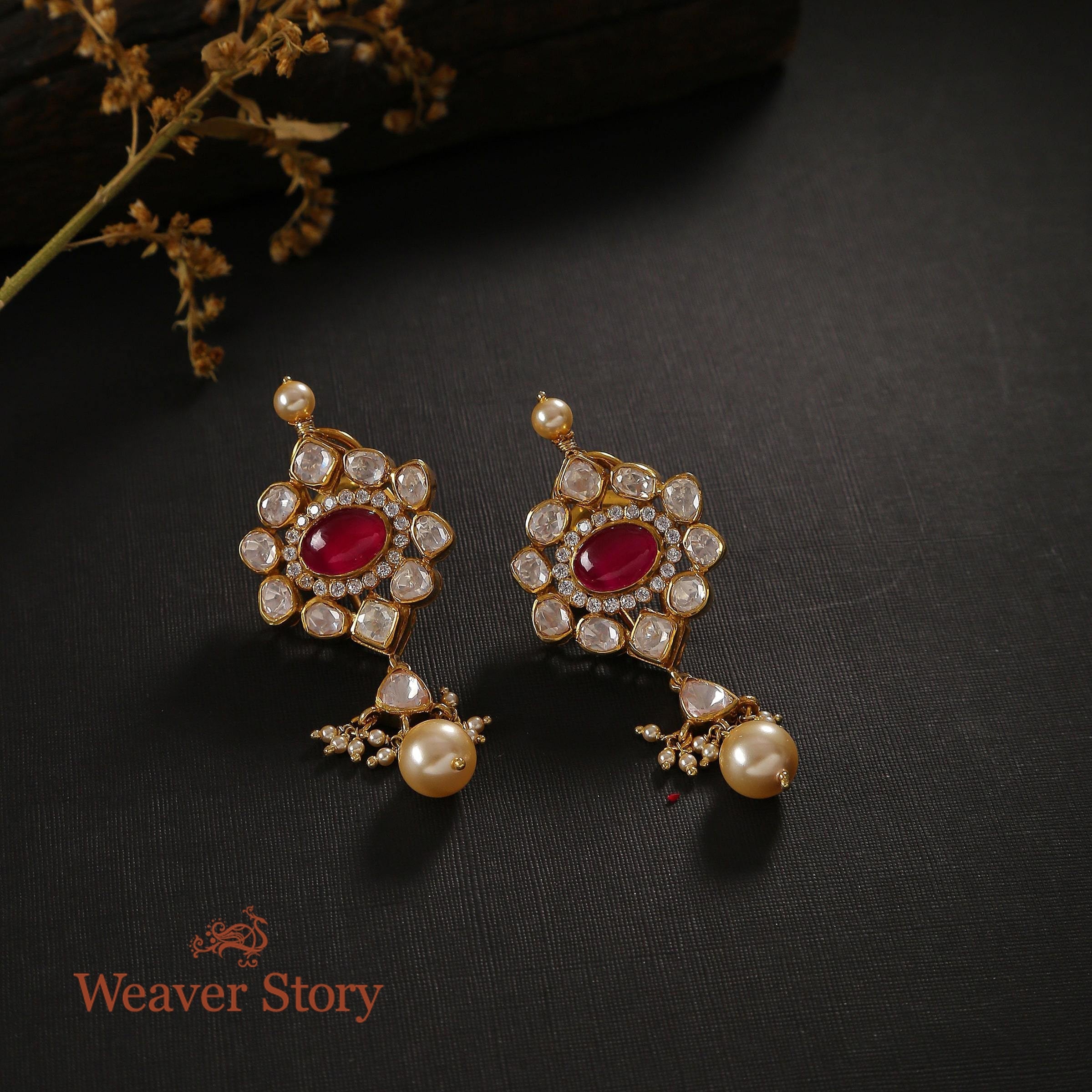 Suruchika_Earrings_with_Moissanite_Polki_Crafted_in_Pure_Silver_WeaverStory_01