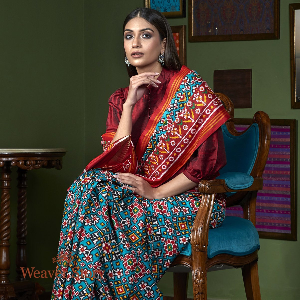 Handwoven_Teal_Blue_Patan_Patola_Saree_WeaverStory_01