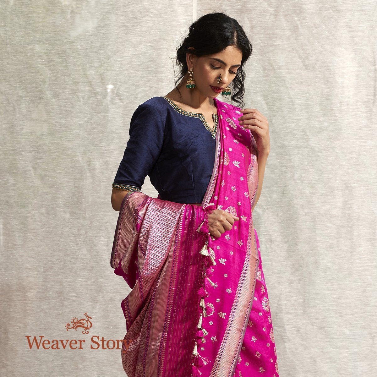 Handloom_Hot_Pink_Ektara_Saree_with_Konia_WeaverStory_01