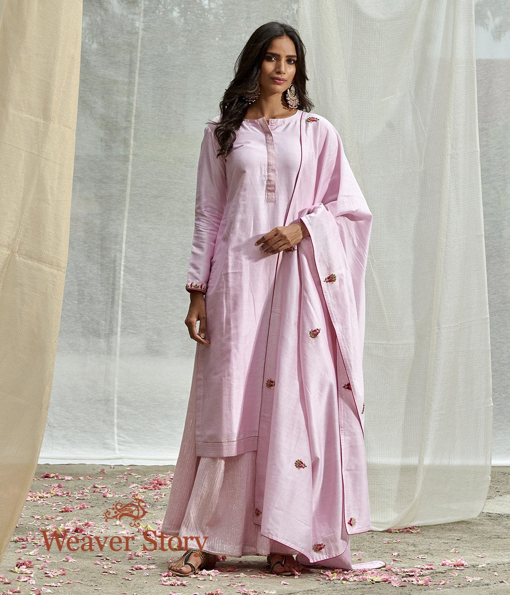 Handwoven_Pink_Chanderi_Skirt_Set_with_Zardozi_Work_Dupatta_WeaverStory_01