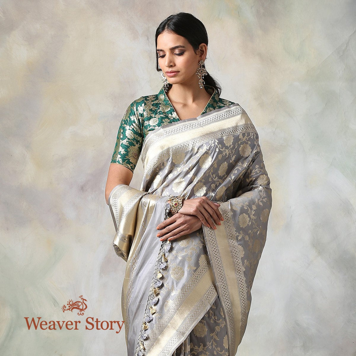 Handwoven_Grey_Katan_Silk_Saree_with_Cutwork_Jaal_WeaverStory_01