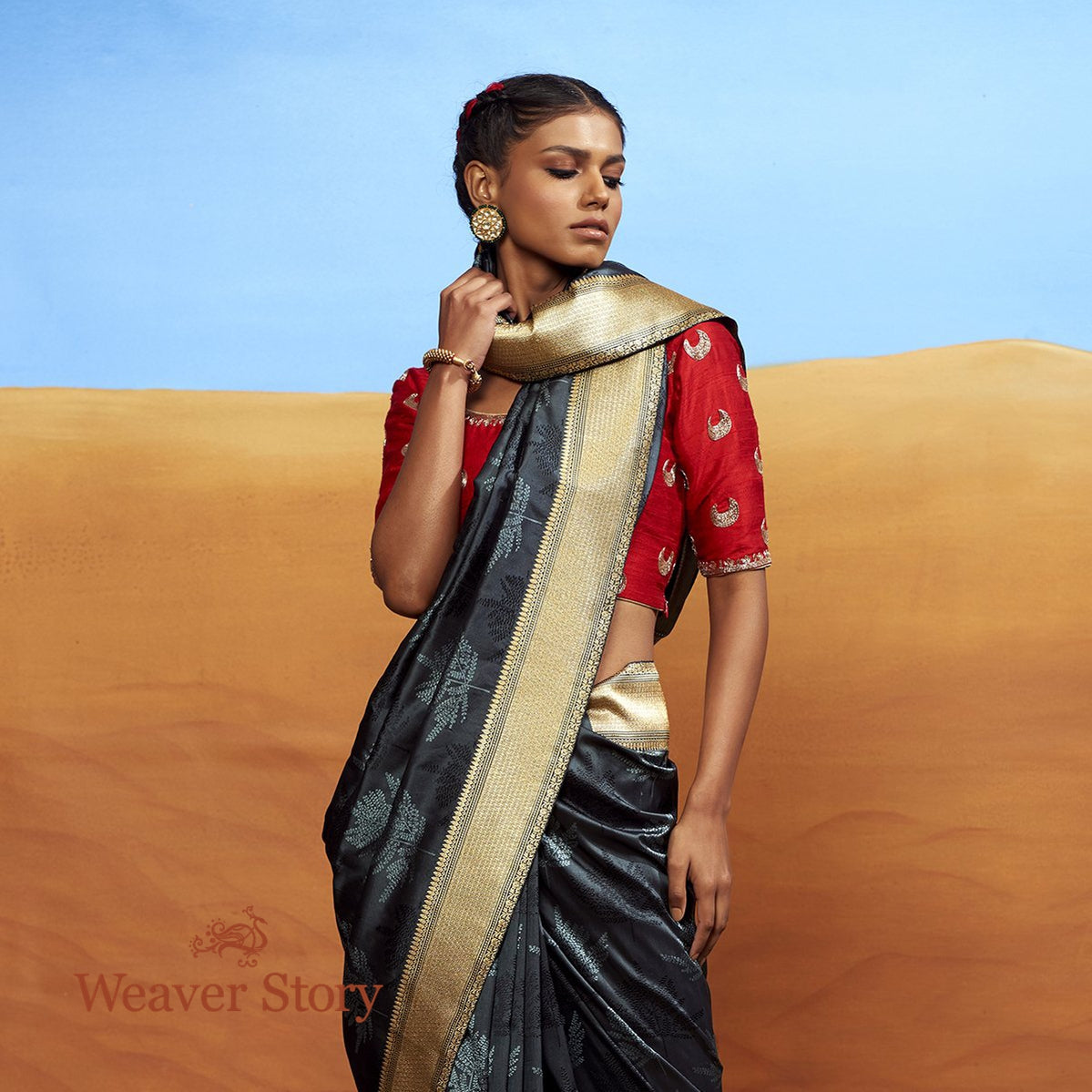 Handloom_Black_Satin_Ektara_Tanchoi_Saree_WeaverStory_01