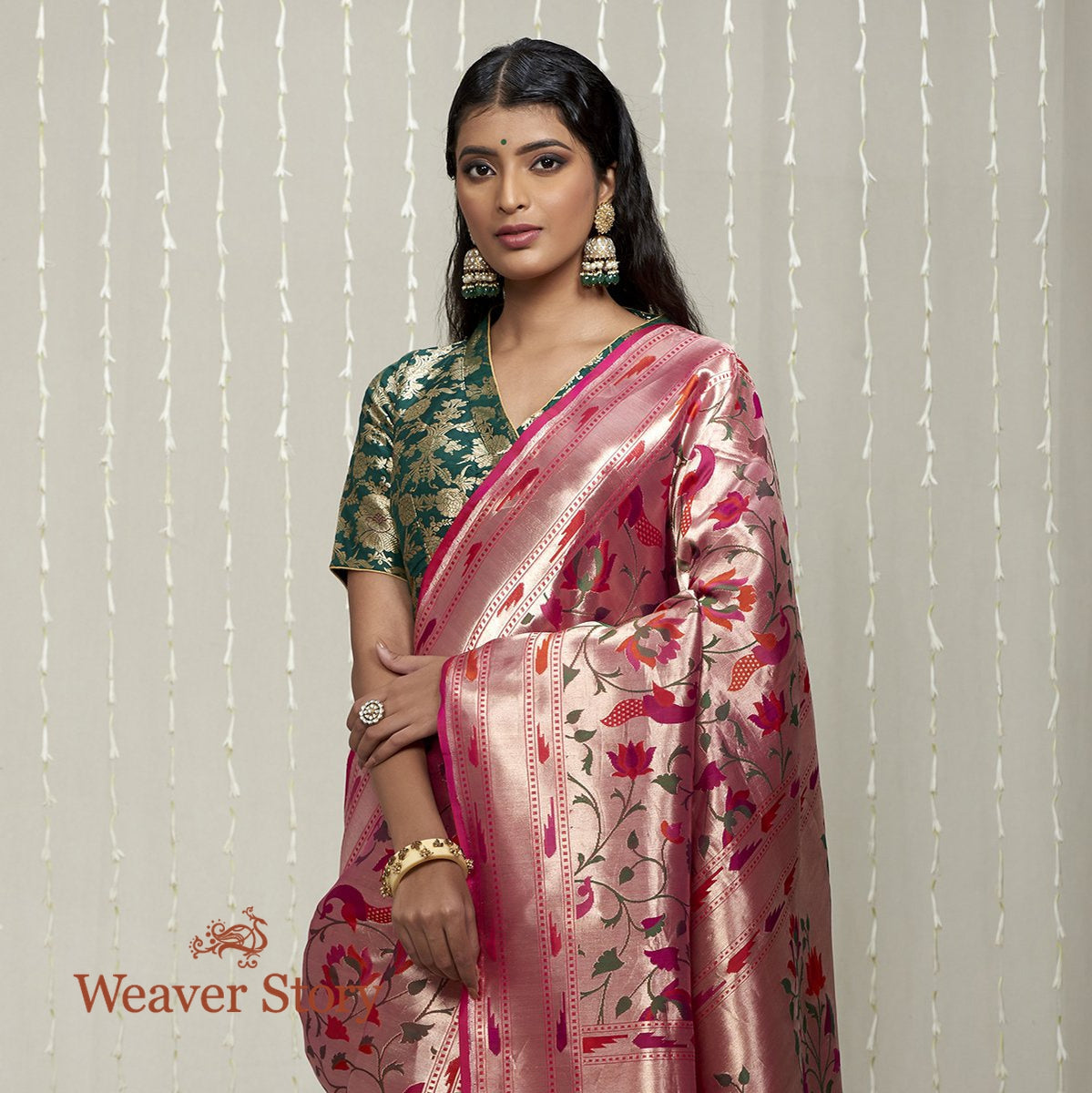 Handloom_Pink_Banaarasi_Saree_with_Zari_Base_and_Meenakari_WeaverStory_01