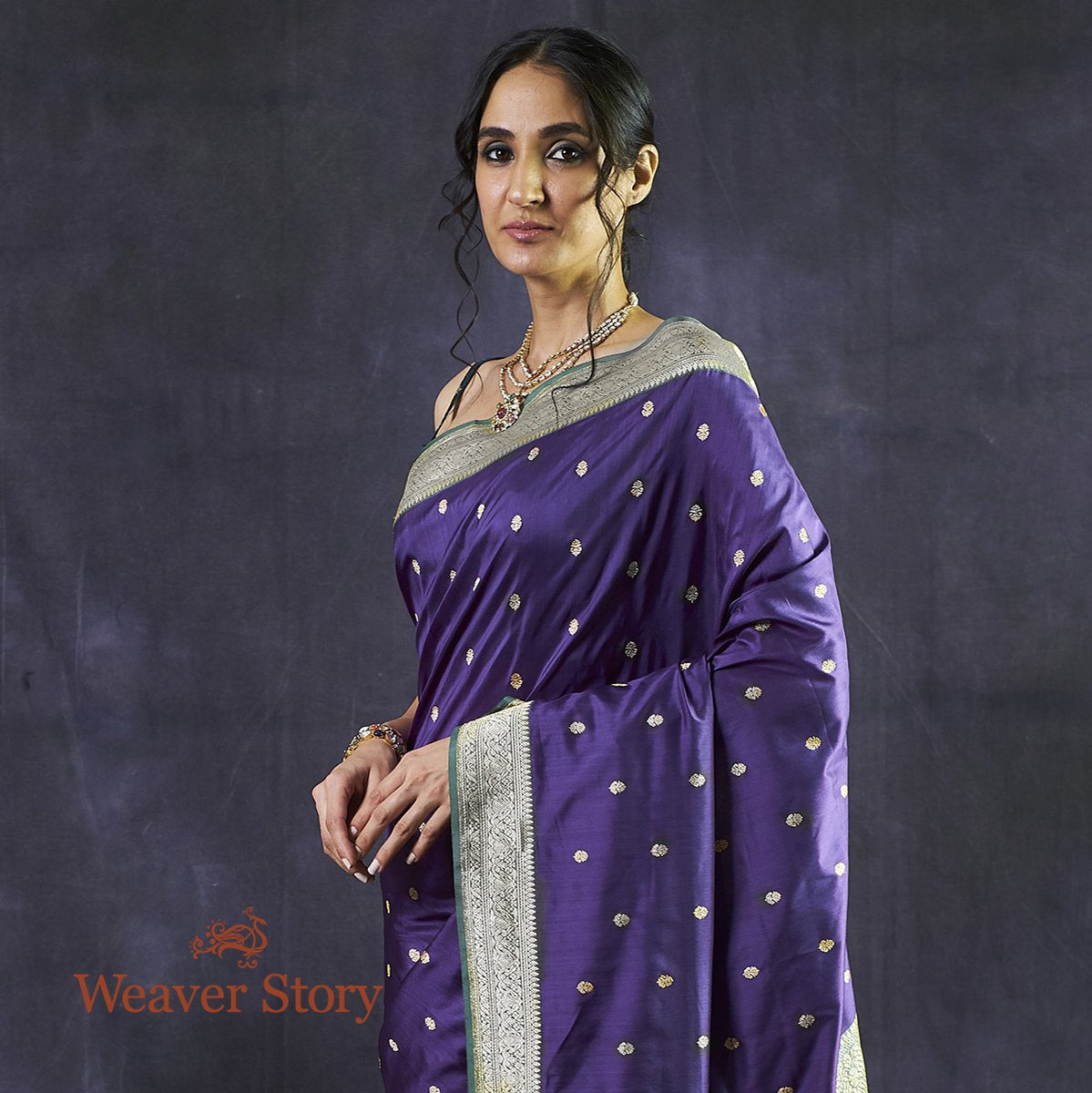 Handwoven_Purple_Kadhwa_Banarasi_Saree_with_Green_Border_WeaverStory_01