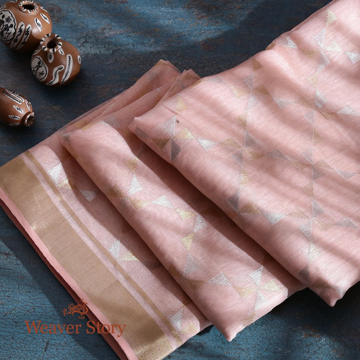 Handloom_Peach_Cotton_Silk_Chanderi_Dupatta_with_Gold_and_Silver_Zari_Jaal_WeaverStory_01