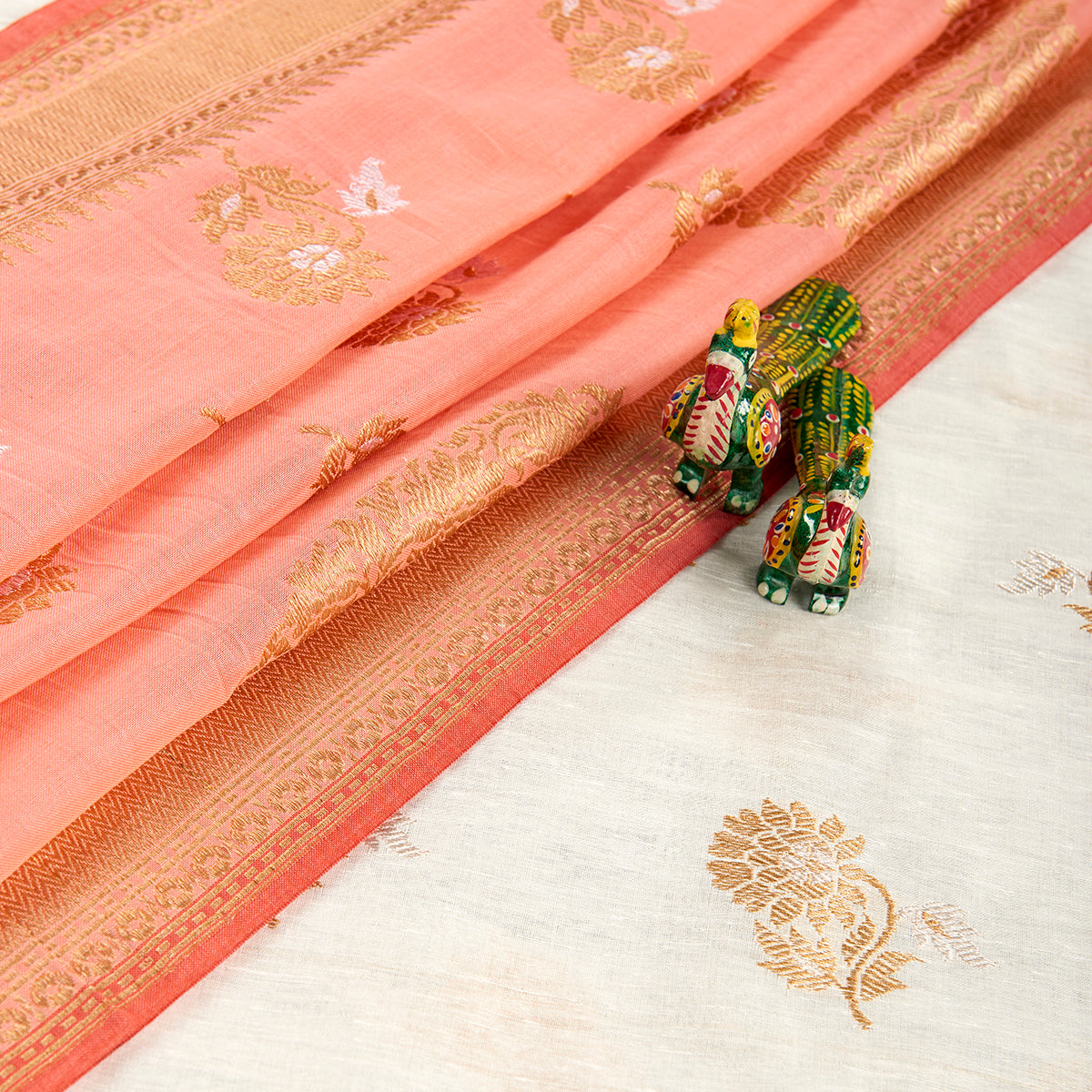 Suit_Set_-_Handwoven_Offwhite_Linen_Kurta_with_Peach_Dupatta_WeaverStory_01