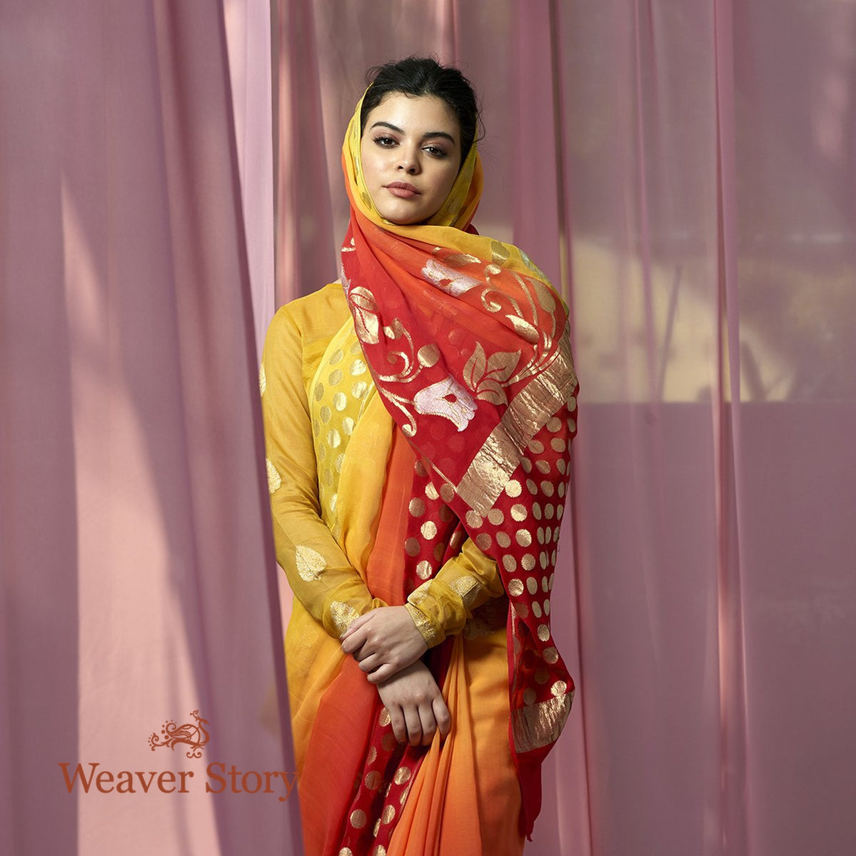 Handwoven_Red_Yellow_Sona_Rupa_Georgette_Saree_WeaverStory_01