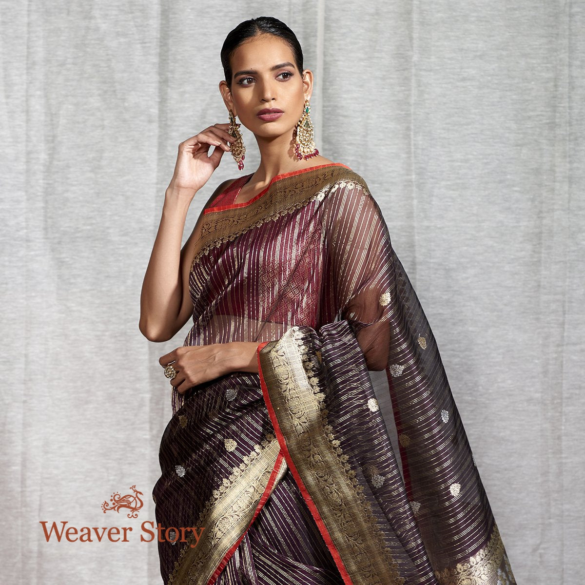 Handwoven_Wine_Kora_Silk_Banarasi_Saree_WeaverStory_01