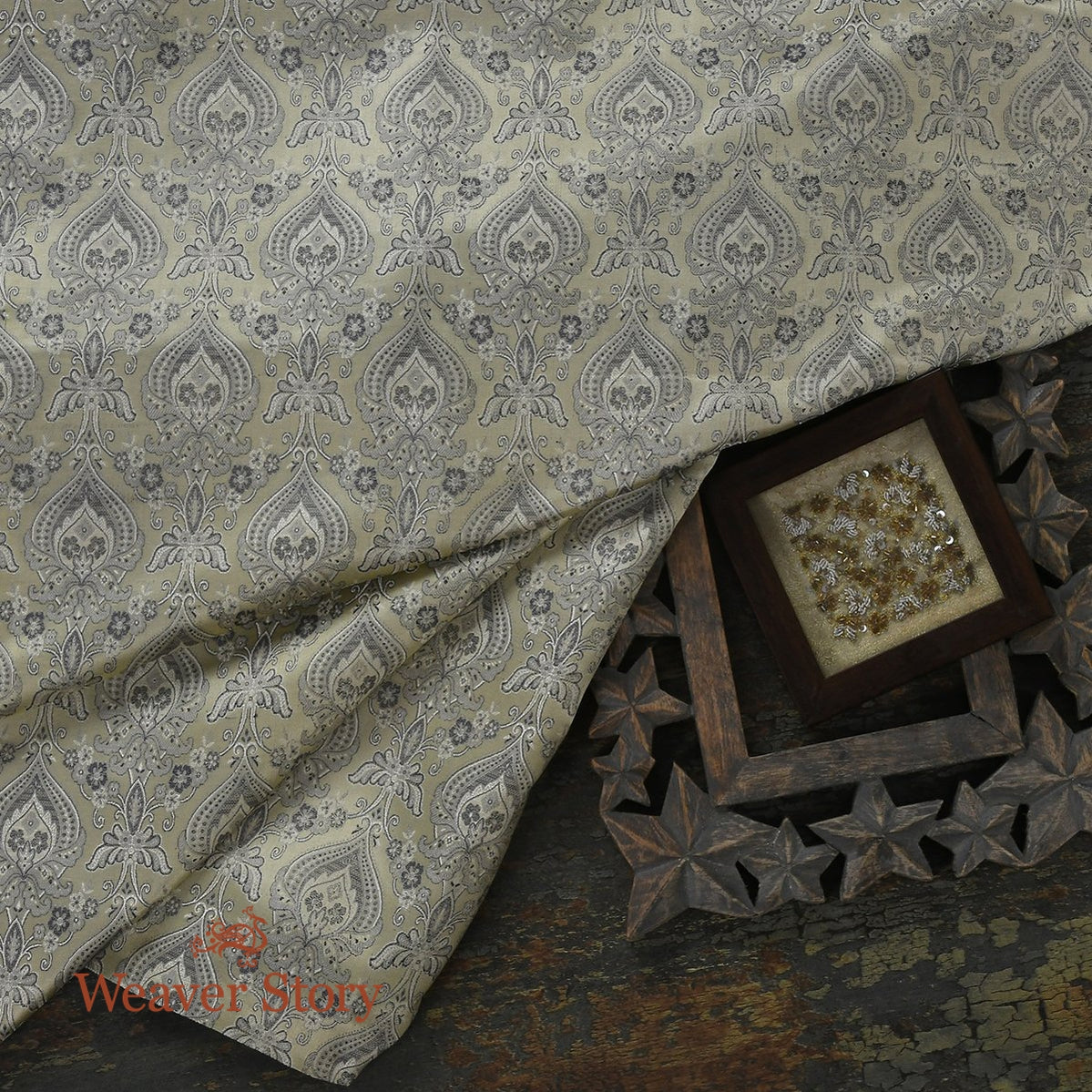 Handloom_Beige_Jamawar_Fabric_with_Mehraab_Jaal_Woven_in_Black_WeaverStory_01