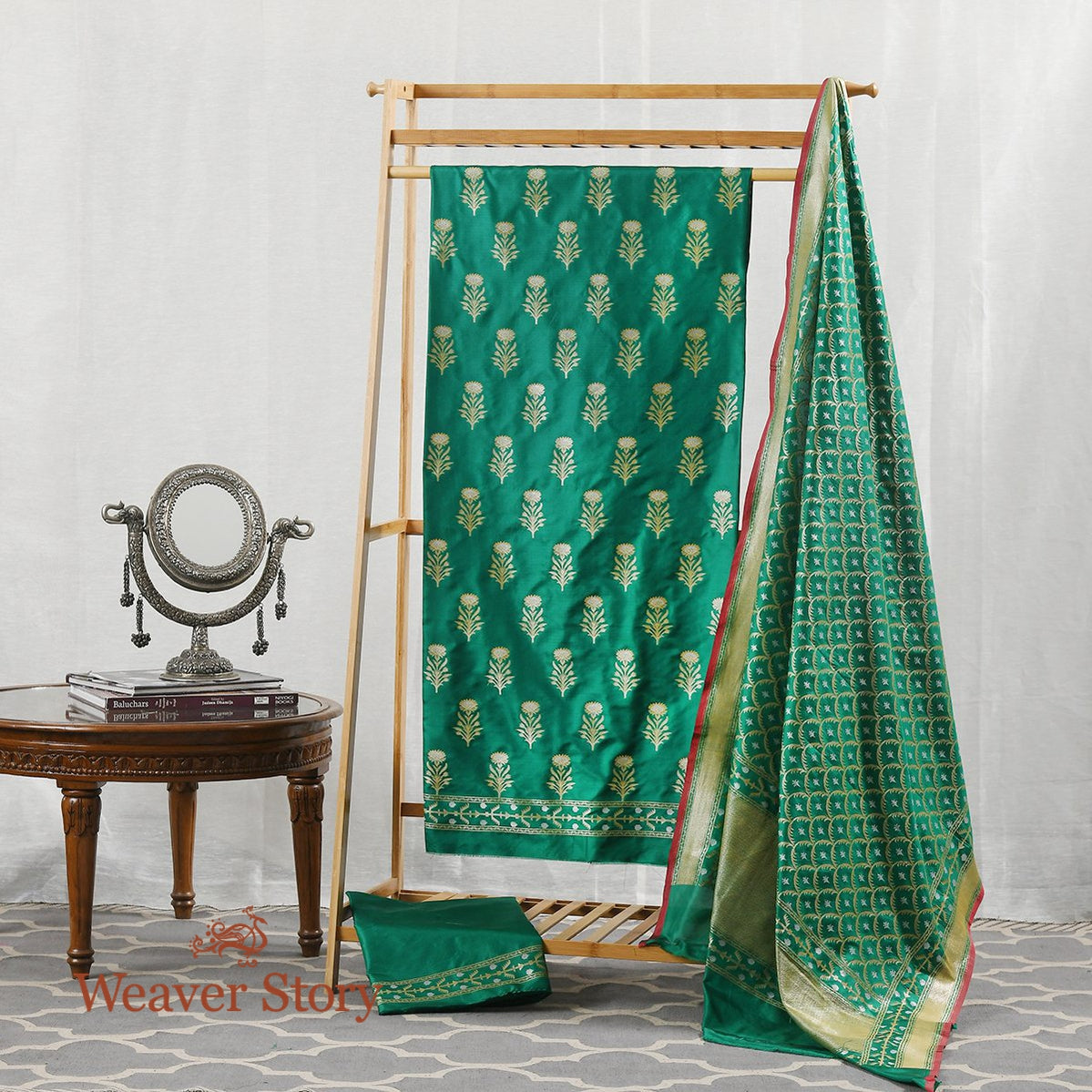 Handwoven_Green_Katan_Silk_Suit_with_Zari_Booti_WeaverStory_01