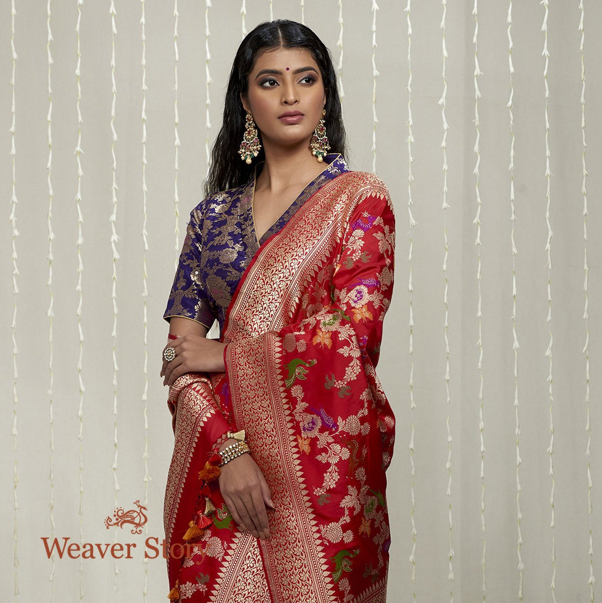 Handwoven_Red_Kadhwa_Meenakari_Shikargah_Saree_WeaverStory_01