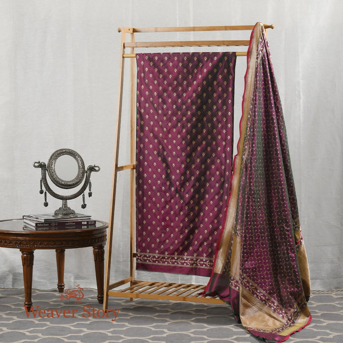 Handwoven_Pink_and_Green_Dual_Tone_Banarasi_Suit_Set_WeaverStory_01