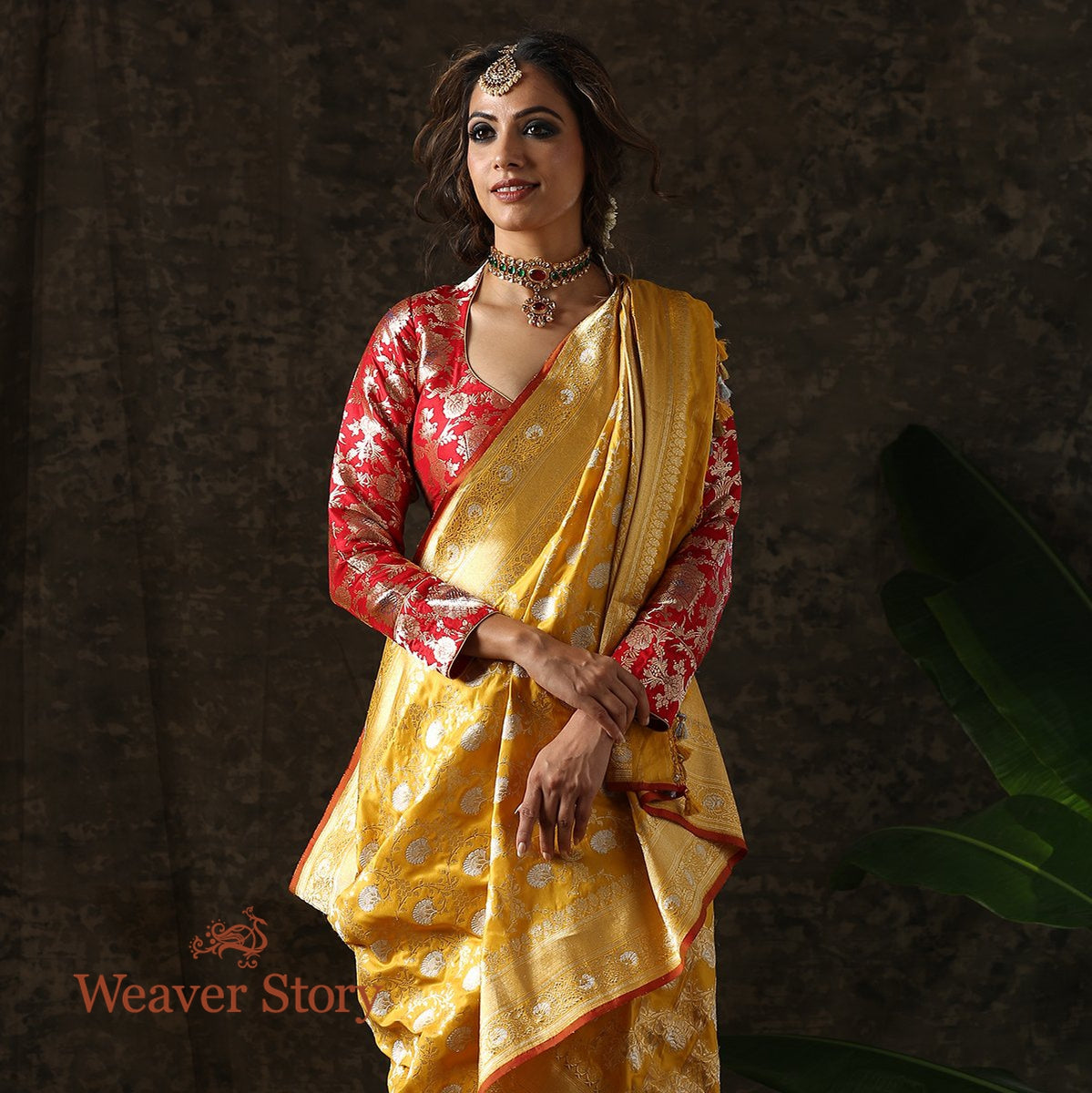 Handwoven_Turmeric_Yellow_Kadhwa_Sona_Rupa_Jangla_Saree_WeaverStory_01