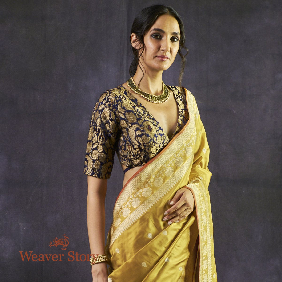 Handwoven_Mustard_Kadhwa_Booti_Saree_WeaverStory_01