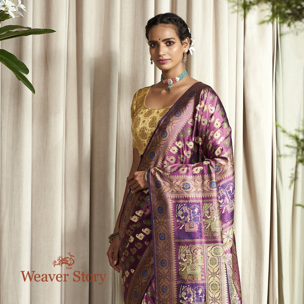 Handwoven_Mauve_Banaras_Baluchari_Saree_with_Elephant_Pallu_WeaverStory_01