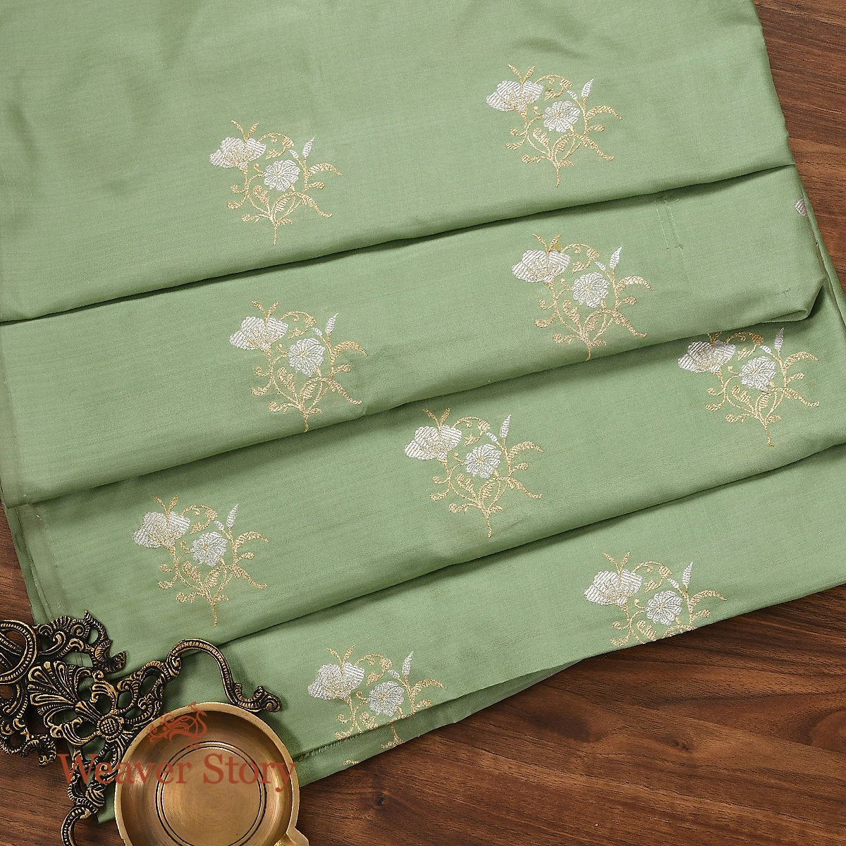 Handloom_Pista_Green_Sona_Rupa_Boota_Fabric_WeaverStory_01