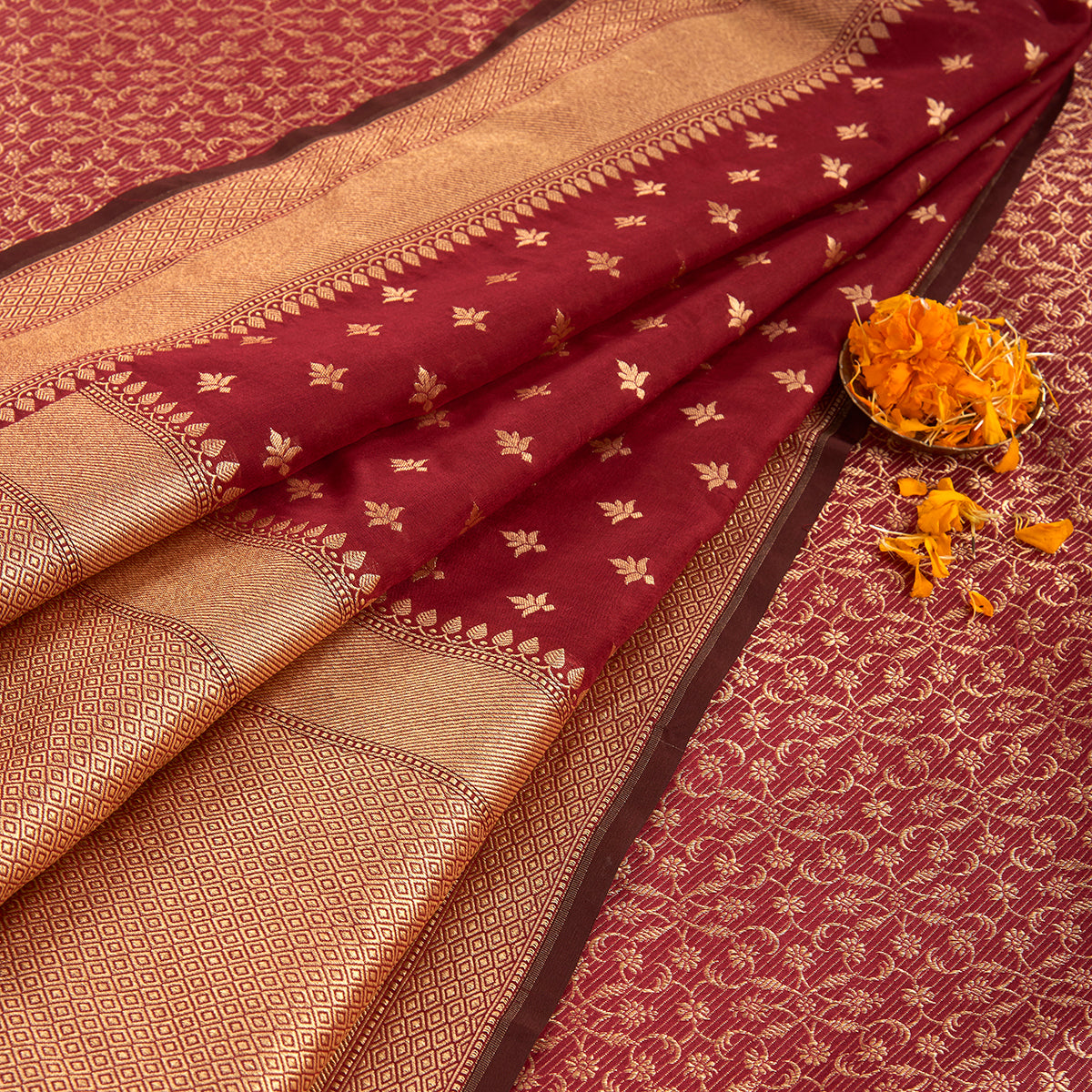 Banarasi_Suit_-_Handwoven_Mahroon_Banarasi_Tanchui_Kurta_with_Bootidar_Dupatta_WeaverStory_01