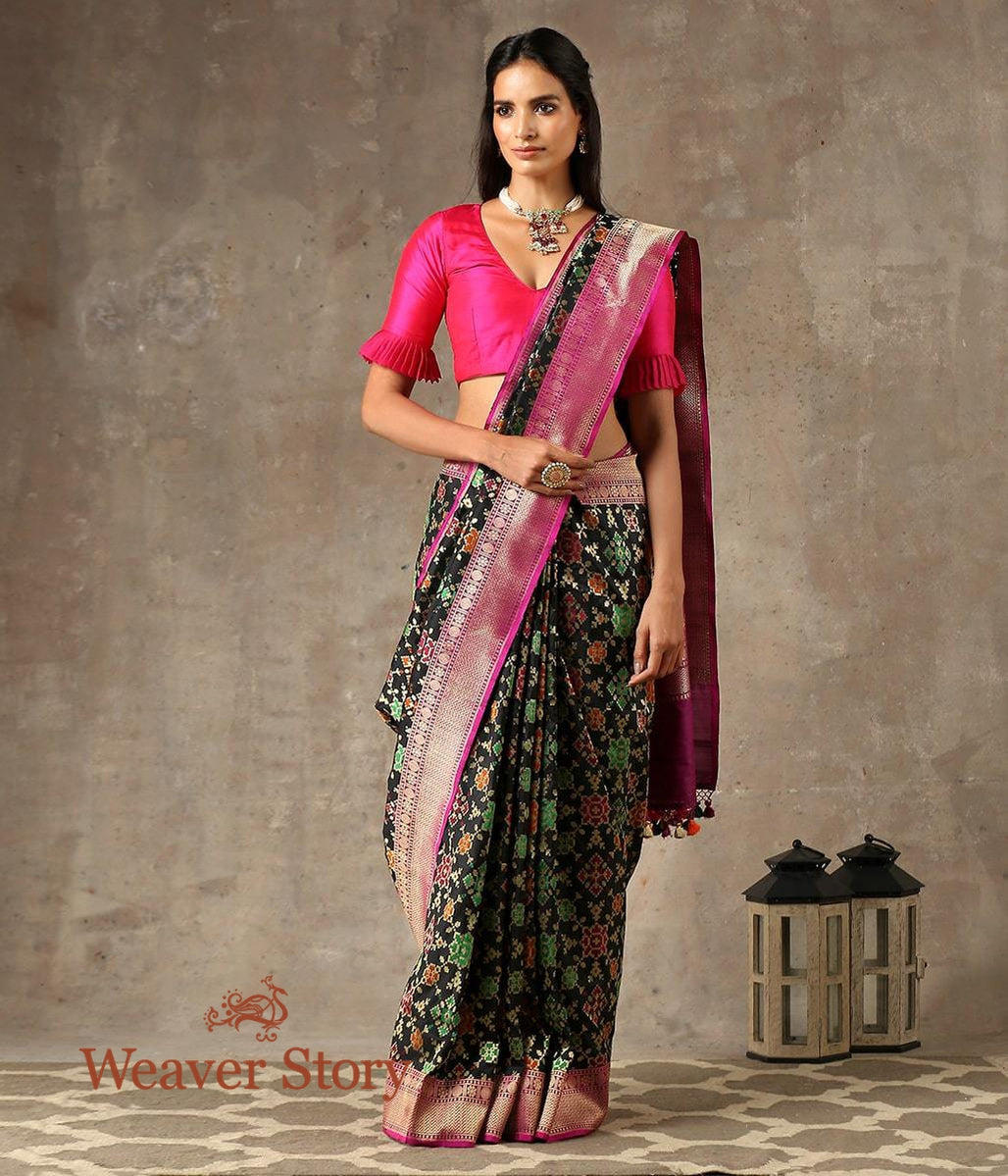 Handwoven_Black_Meenakari_Banarasi_Patola_Saree_WeaverStory_02