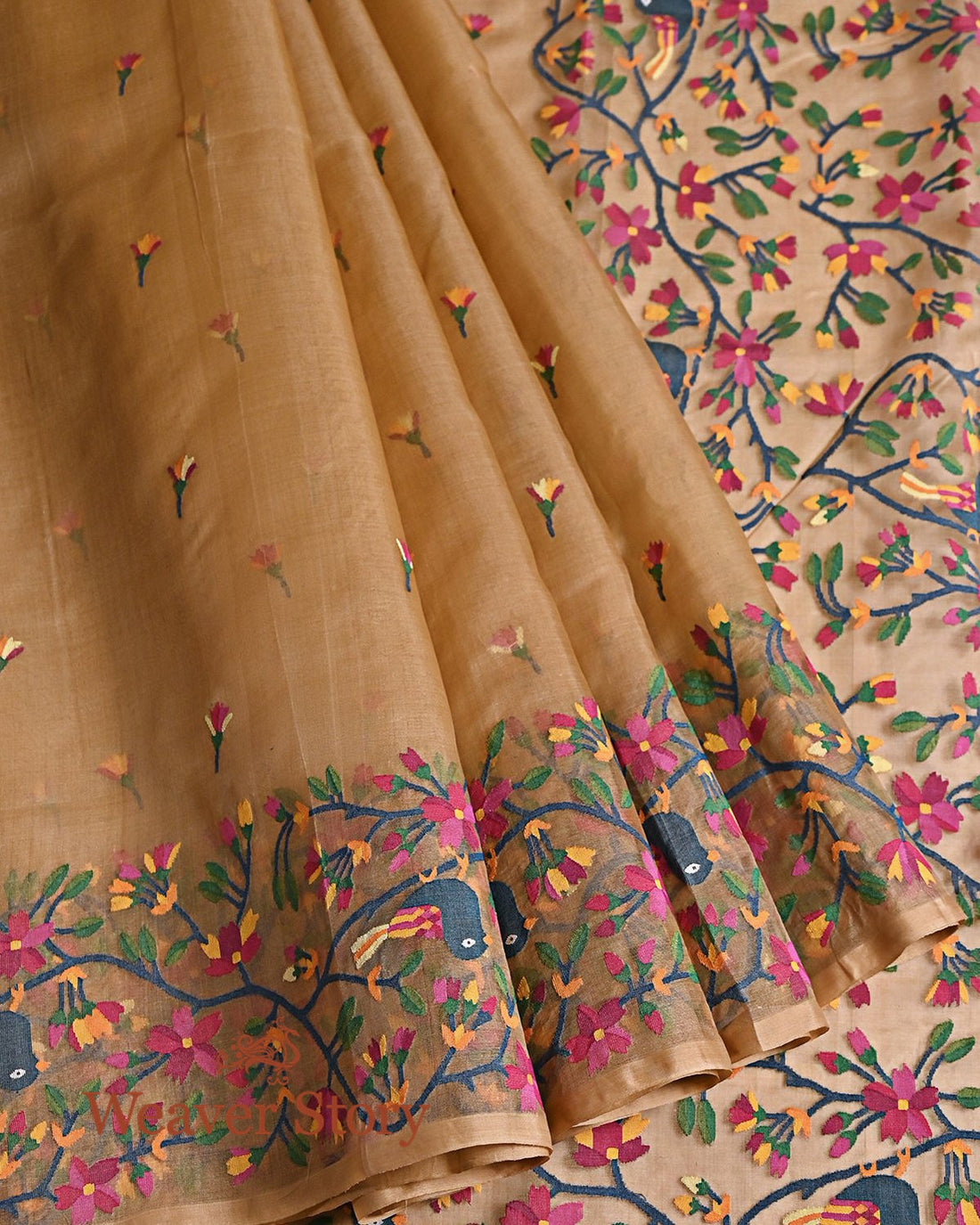 Handwoven_Brown_Silk_Jamdani_Saree_with_Birds_woven_on_Pallu_WeaverStory_02
