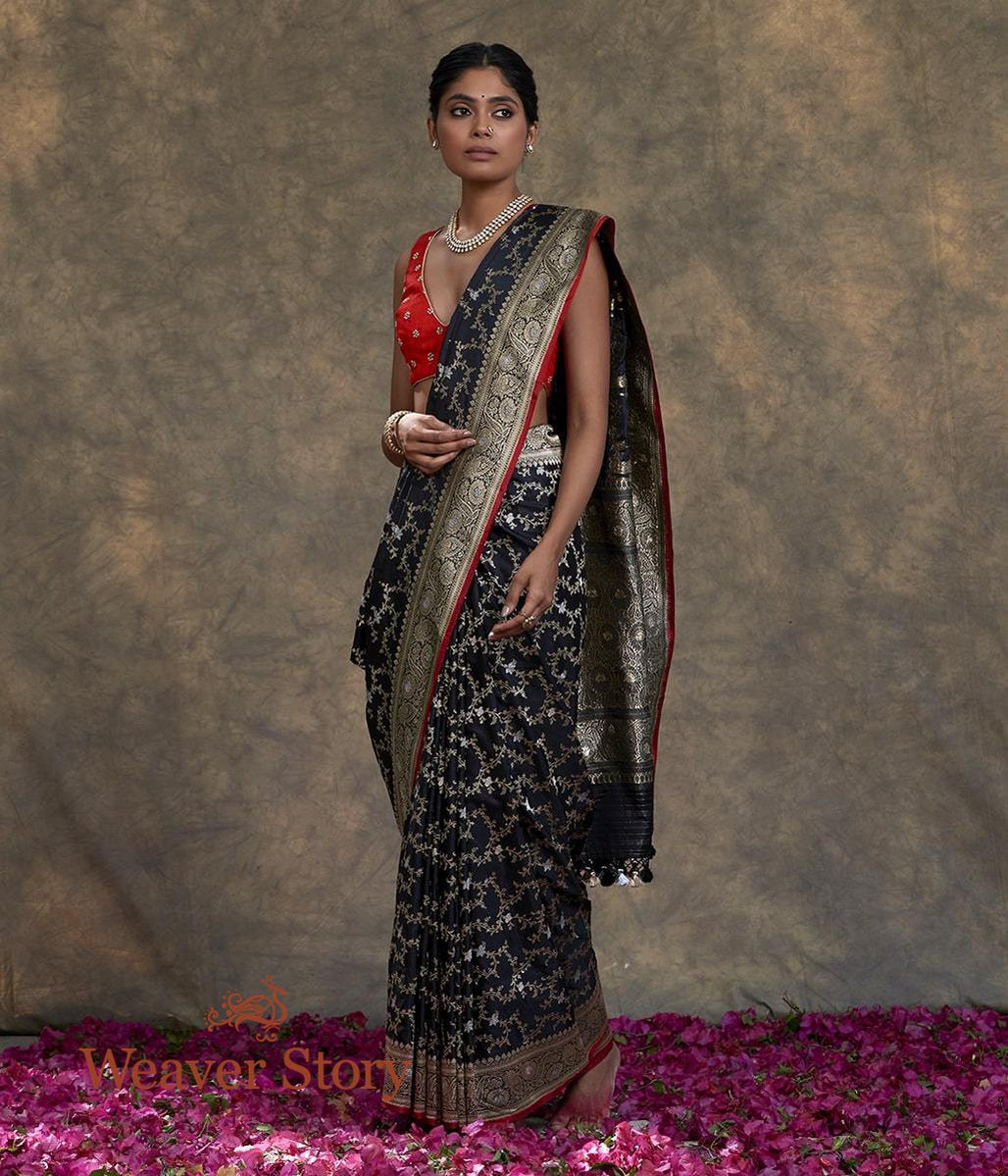Handwoven_Black_Banarasi_Jangla_Saree_with_Red_Selvedge_WeaverStory_02