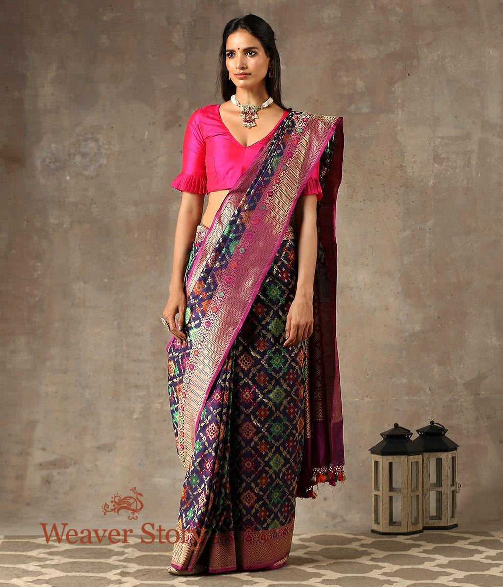 Handwoven_Blue_Banarasi_Patola_Saree_with_Meenakari_WeaverStory_02