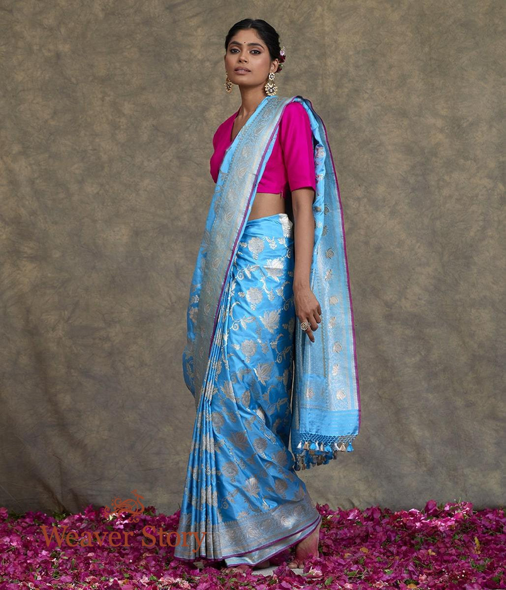 Handwoven_Firozi_Blue_Kadhwa_Jangla_Saree_WeaverStory_02