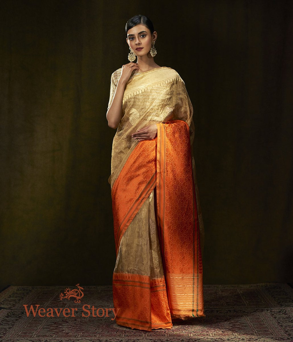 Handwoven_Gold_and_Orange_Kora_Tissue_Saree_with_Kadhwa_Boota_WeaverStory_02