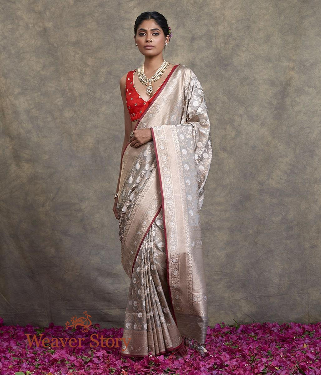 Handwoven_Grey_Sona_Rupa_Jangla_Saree_with_Red_Selvedge_WeaverStory_02