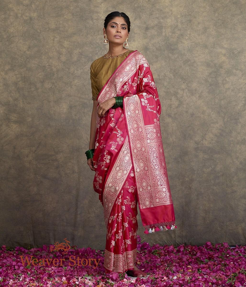 Handwoven_Hot_Pink_Kadhwa_Meenakari_Jangla_Saree_WeaverStory_02