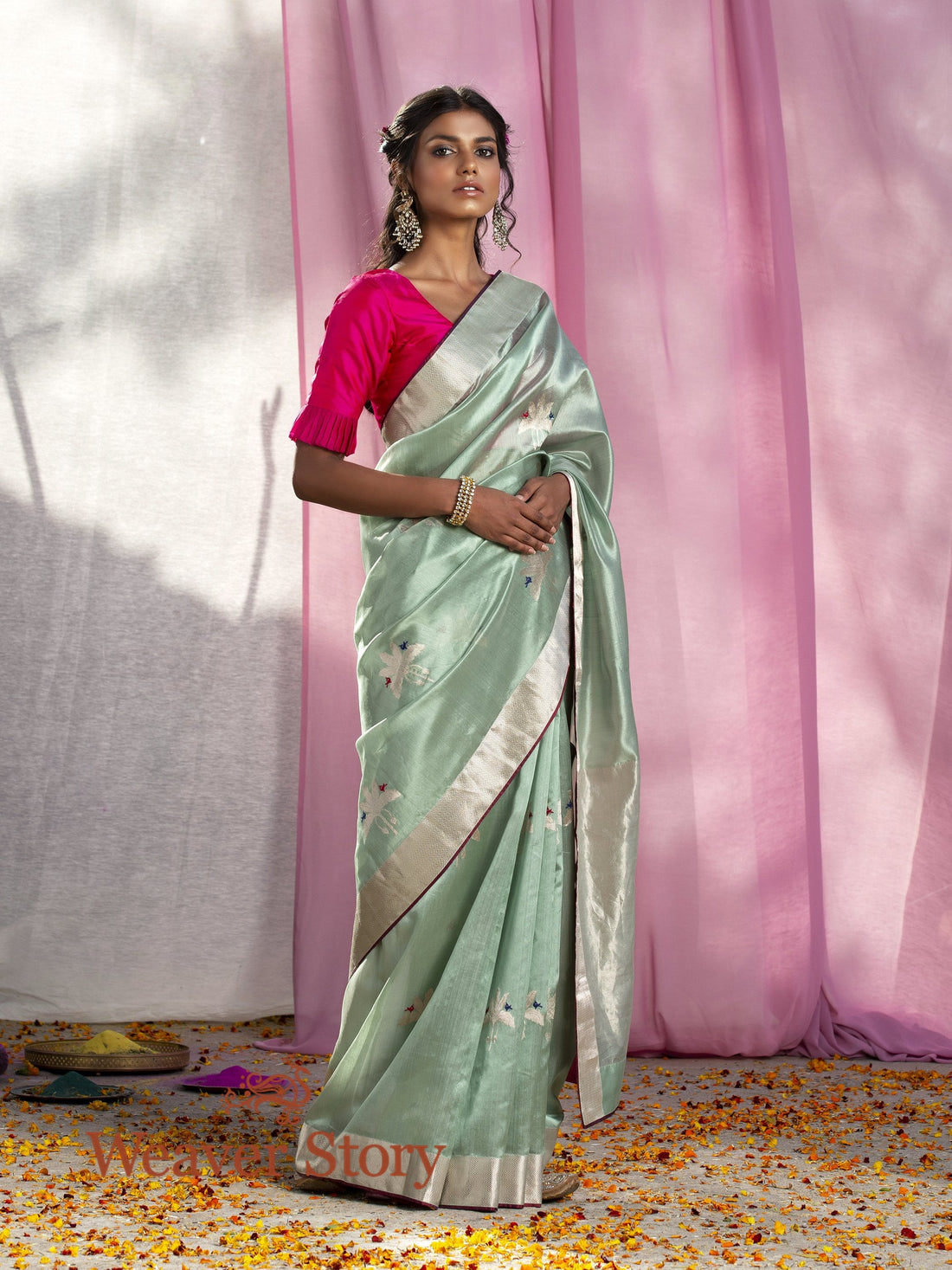 Handwoven_Light_Blue_Silk_Chanderi_with_Birds_WeaverStory_02