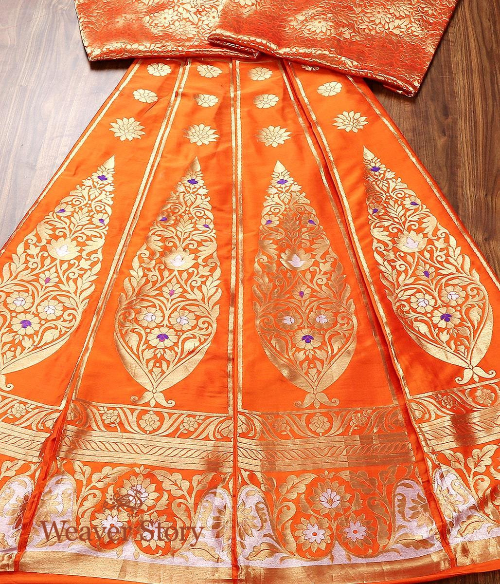 Handloom_Orange_Pure_Katan_Silk_Cutwork_Banarasi_Lehenga_WeaverStory_02