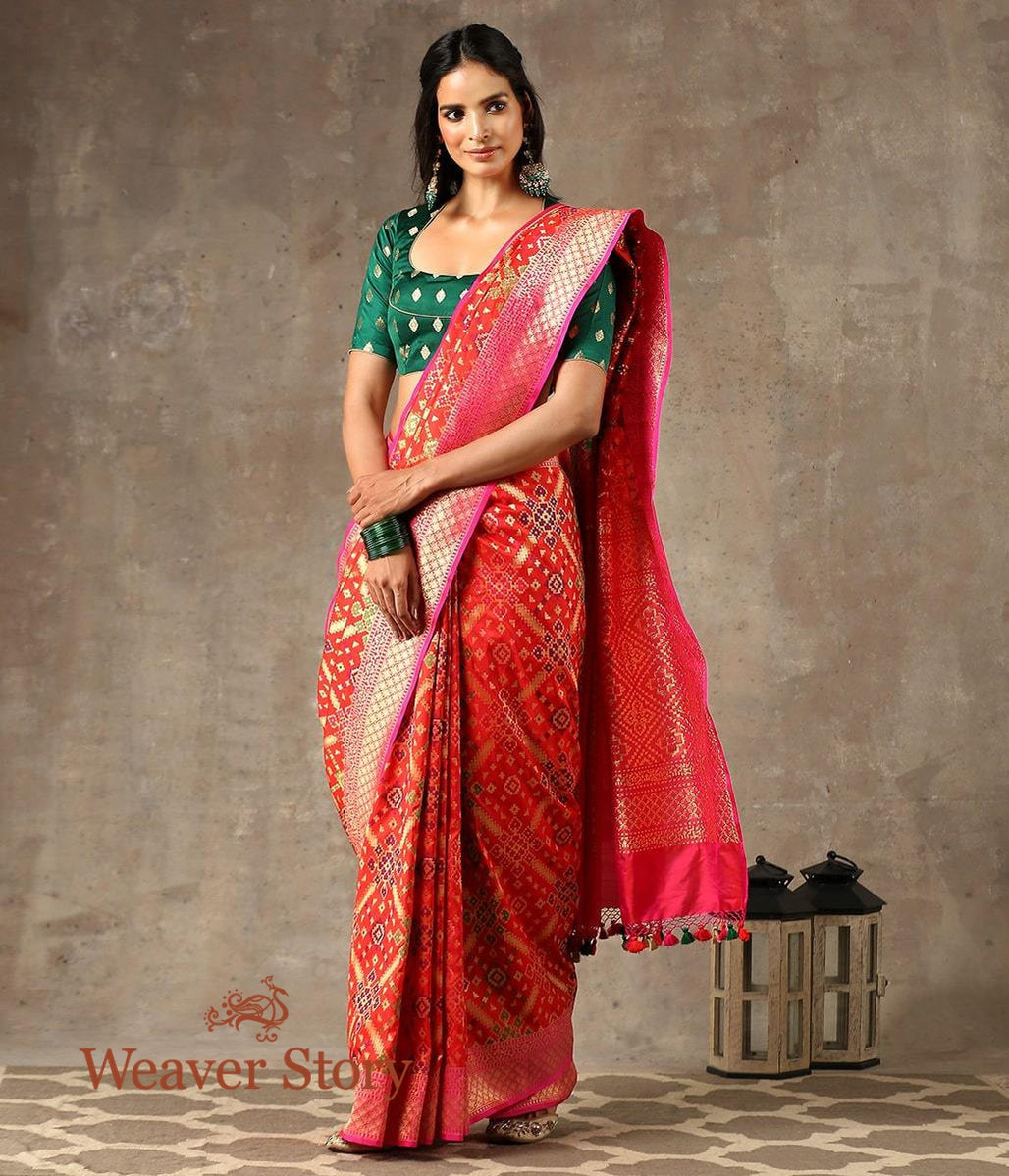 Handwoven_Orange_Banarasi_Patola_Saree_with_Meenakari_WeaverStory_02