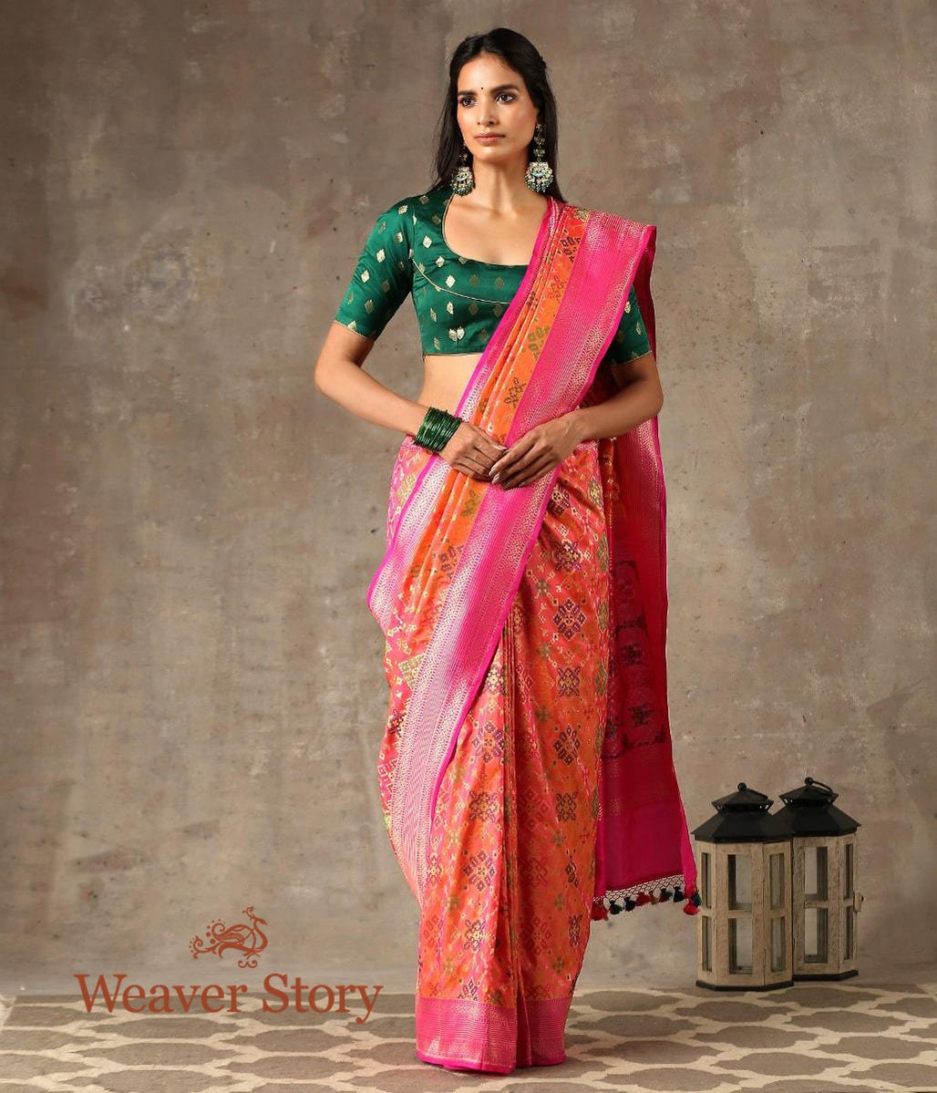 Handwoven_Peach_Banarasi_Patola_Saree_with_Pink_Border_and_Pallu_WeaverStory_02
