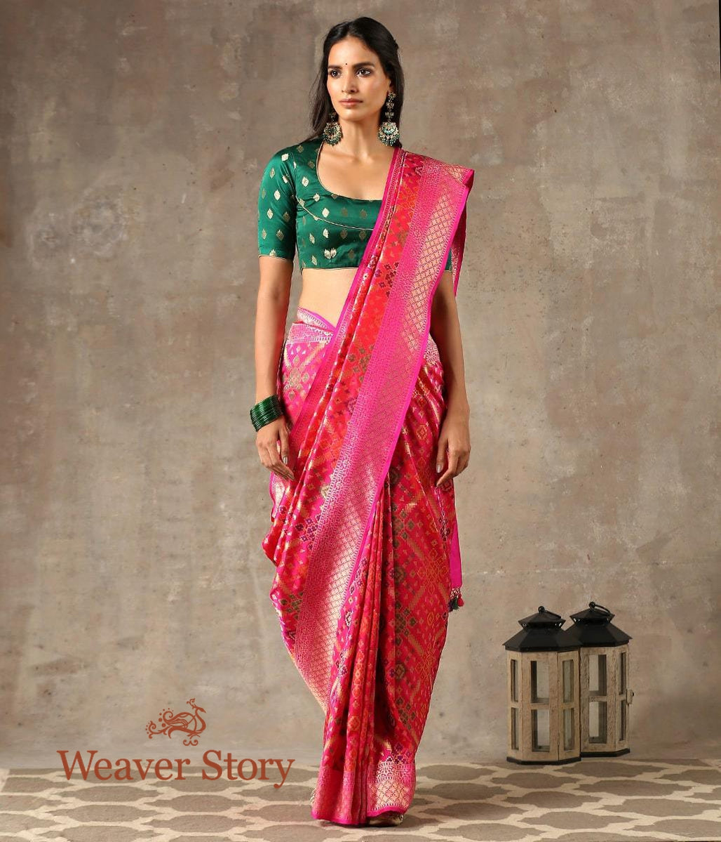 Handwoven_Pink_Banarasi_Patola_Saree_with_Meenakari_WeaverStory_02