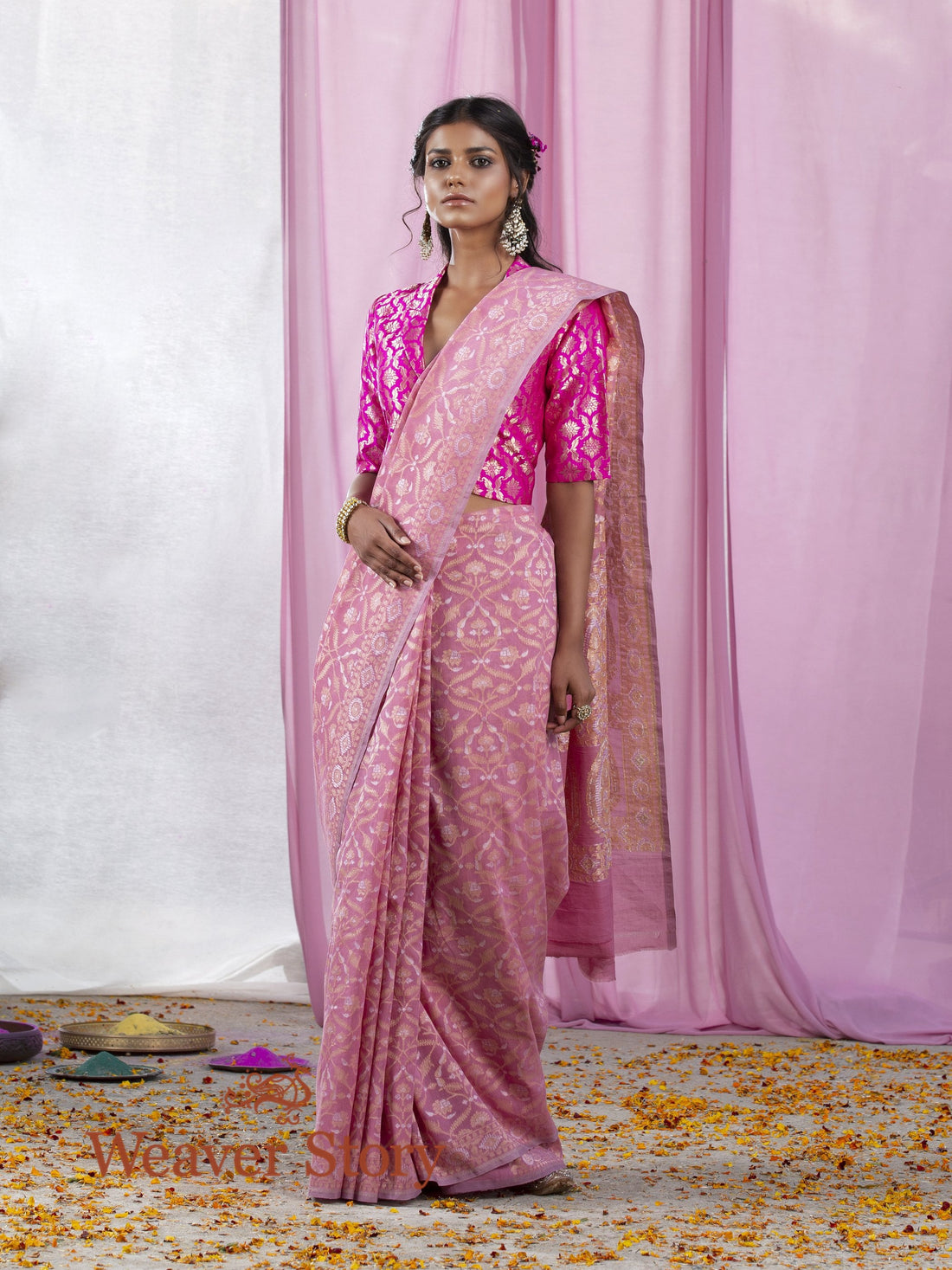 Handwoven_Rose_Pink_Banarasi_Cotton_Jamdani_Saree_WeaverStory_02
