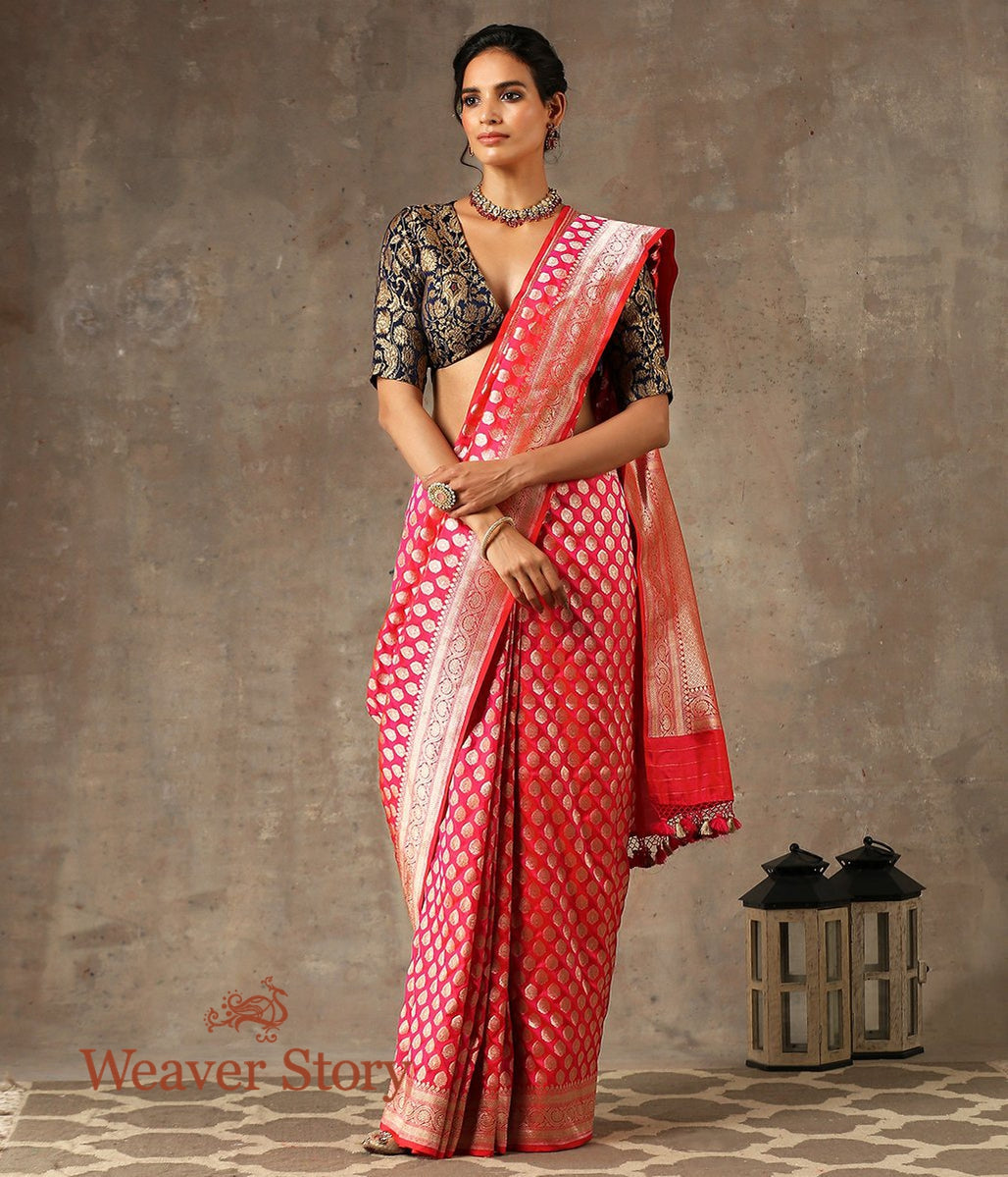 Handwoven_Pink_Cutwork_Booti_Banarasi_Saree_WeaverStory_02