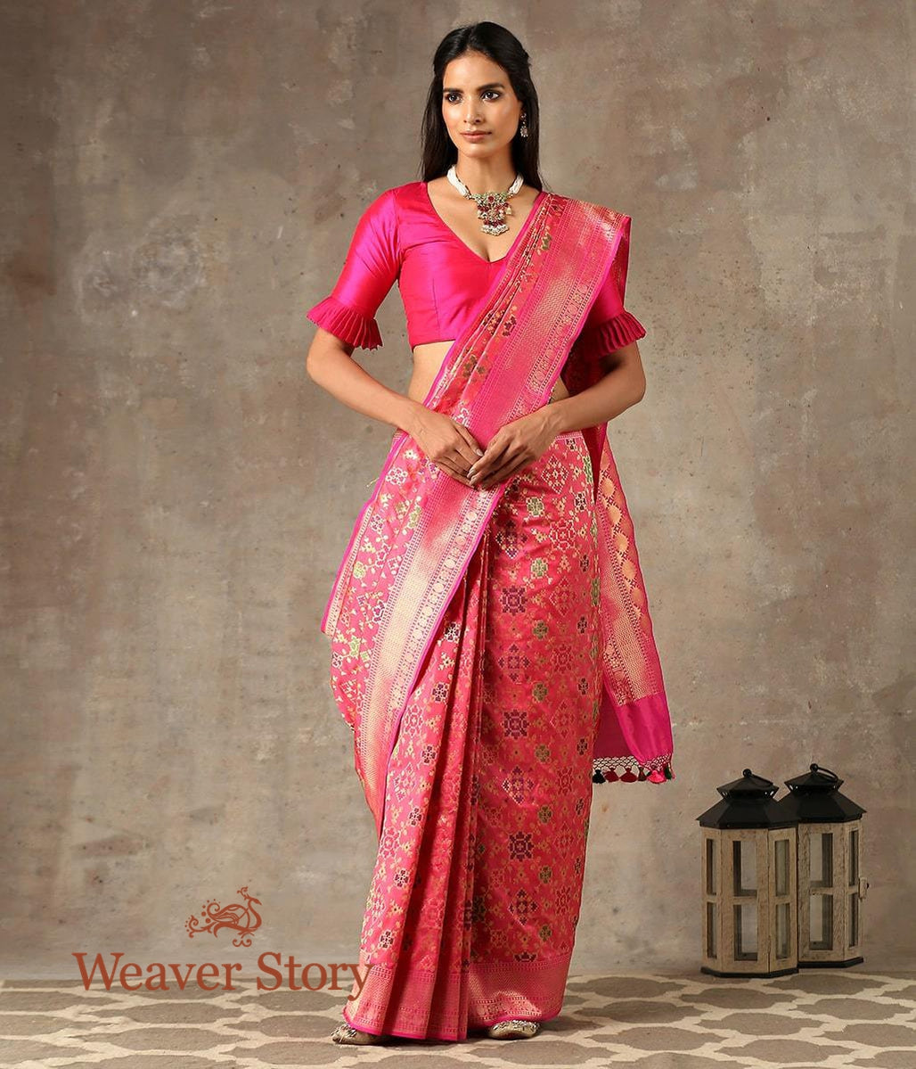 Handwoven_Pink_Dual_Tone_Banarasi_Patola_Saree_WeaverStory_02