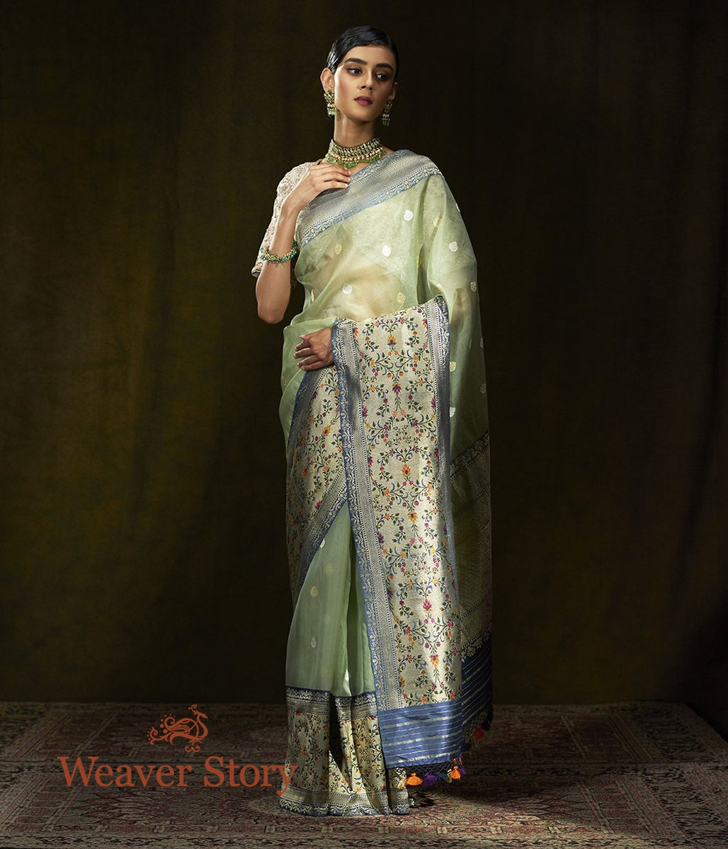 Handwoven_Pista_Green_Kora_Silk_Saree_with_Blue_Meenakari_Border_WeaverStory_02