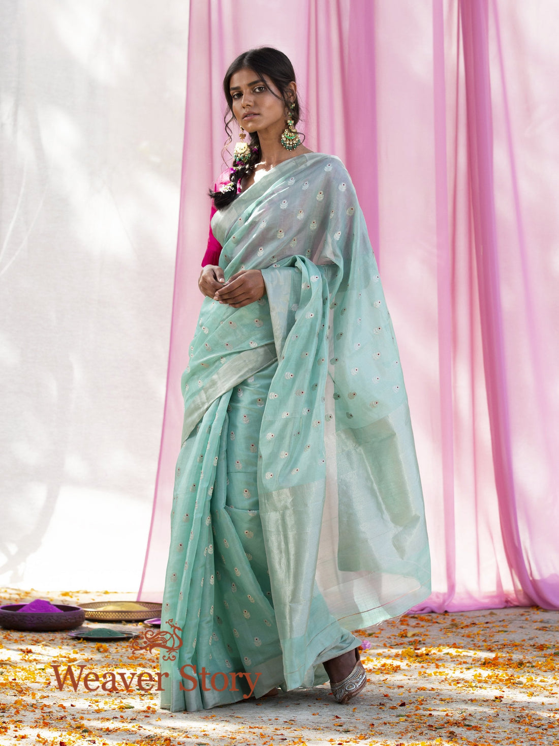 Handwoven_Powder_Blue_Silver_Tissue_Saree_with_Zari_Booti_WeaverStory_02