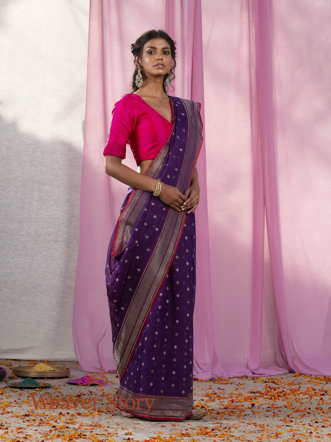 Handwoven_Purple_Cotton_Jamdani_Saree_WeaverStory_02