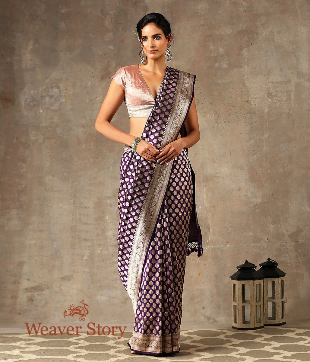 Handwoven_Purple_Banarasi_Saree_with_Zari_Booti_WeaverStory_02