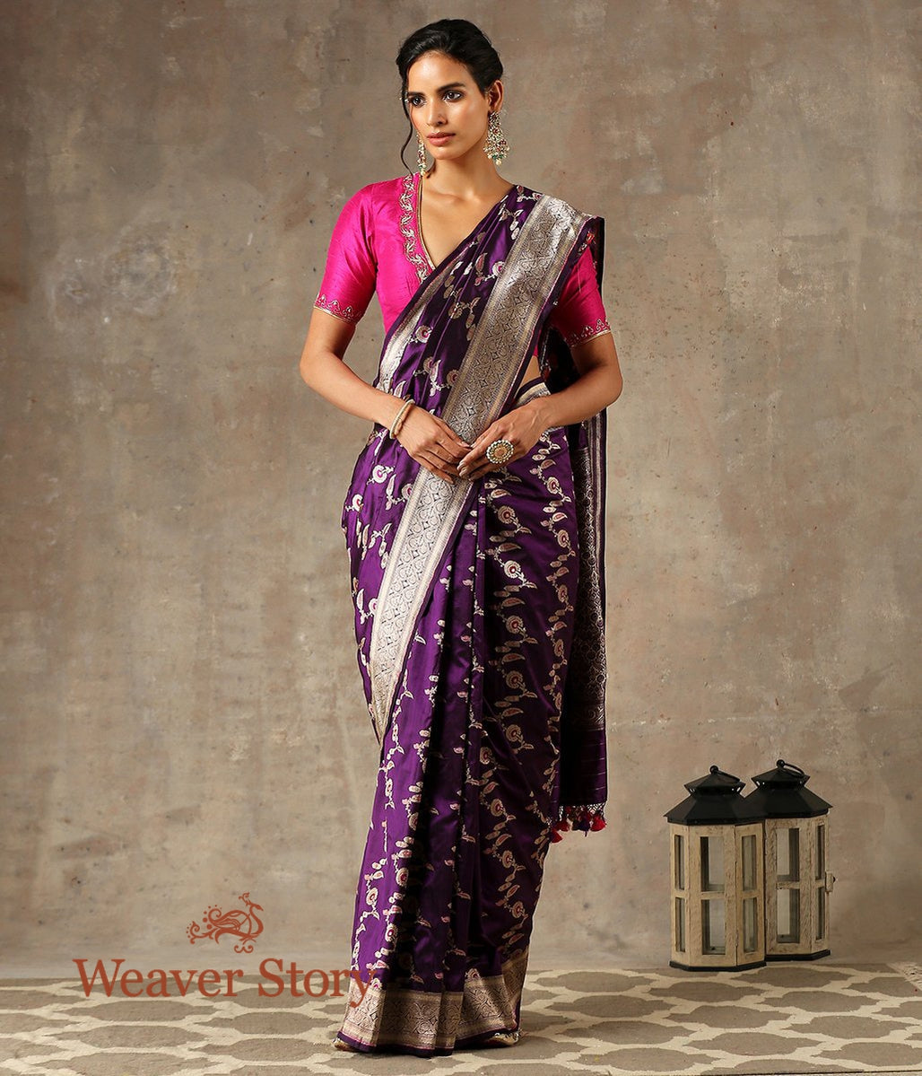 Handwoven_Purple_Cutwork_Jangla_Saree_with_Meenakari_WeaverStory_02