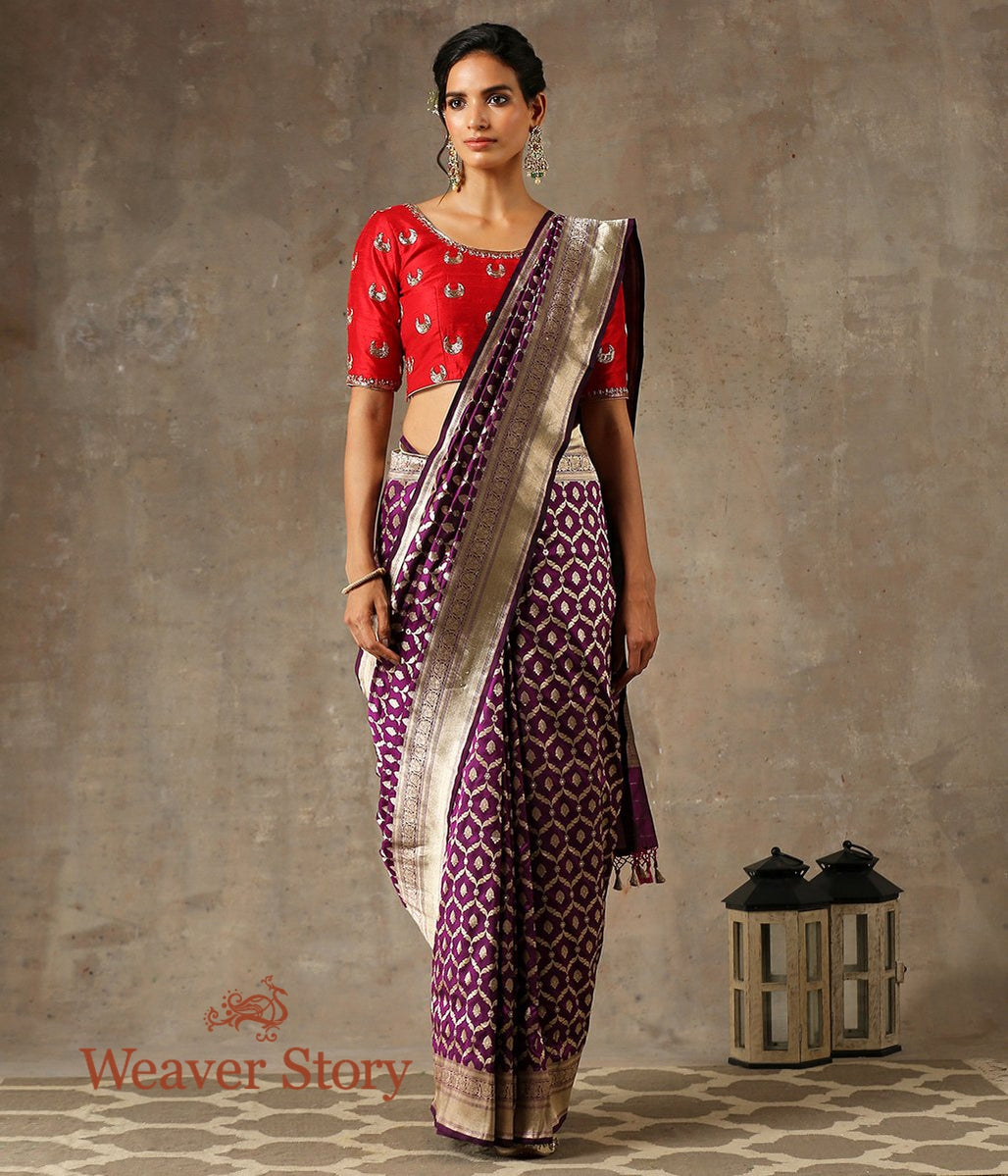 Handwoven_Purple_Cutwork_Jangla_Saree_with_Silver_Meenakari_WeaverStory_02