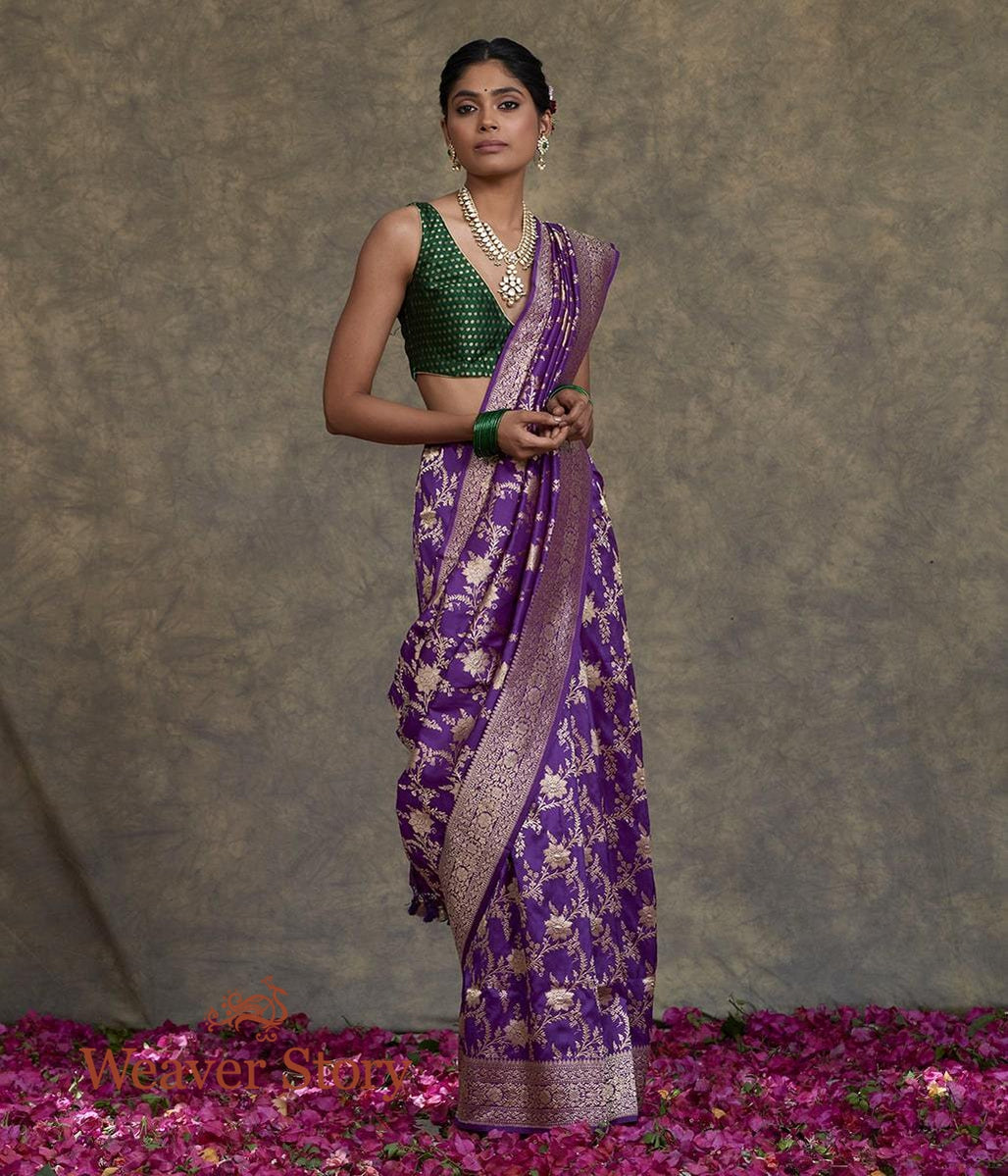 Handwoven_Purple_Kadhwa_Jangla_Saree_with_Floral_Jaal_WeaverStory_02