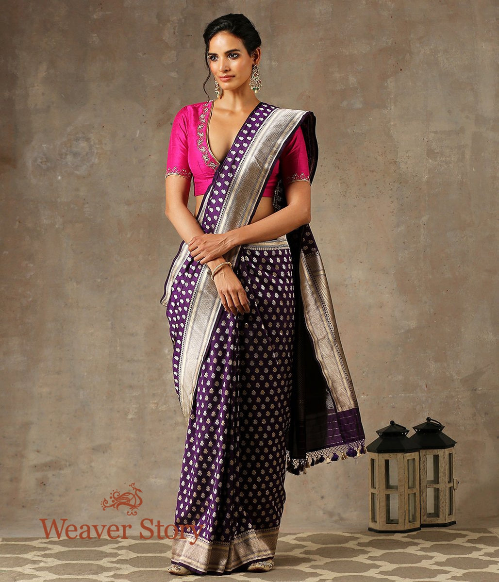 Handwoven_Purple_Banarasi_Katan_Silk_Saree_with_Zari_Booti_WeaverStory_02